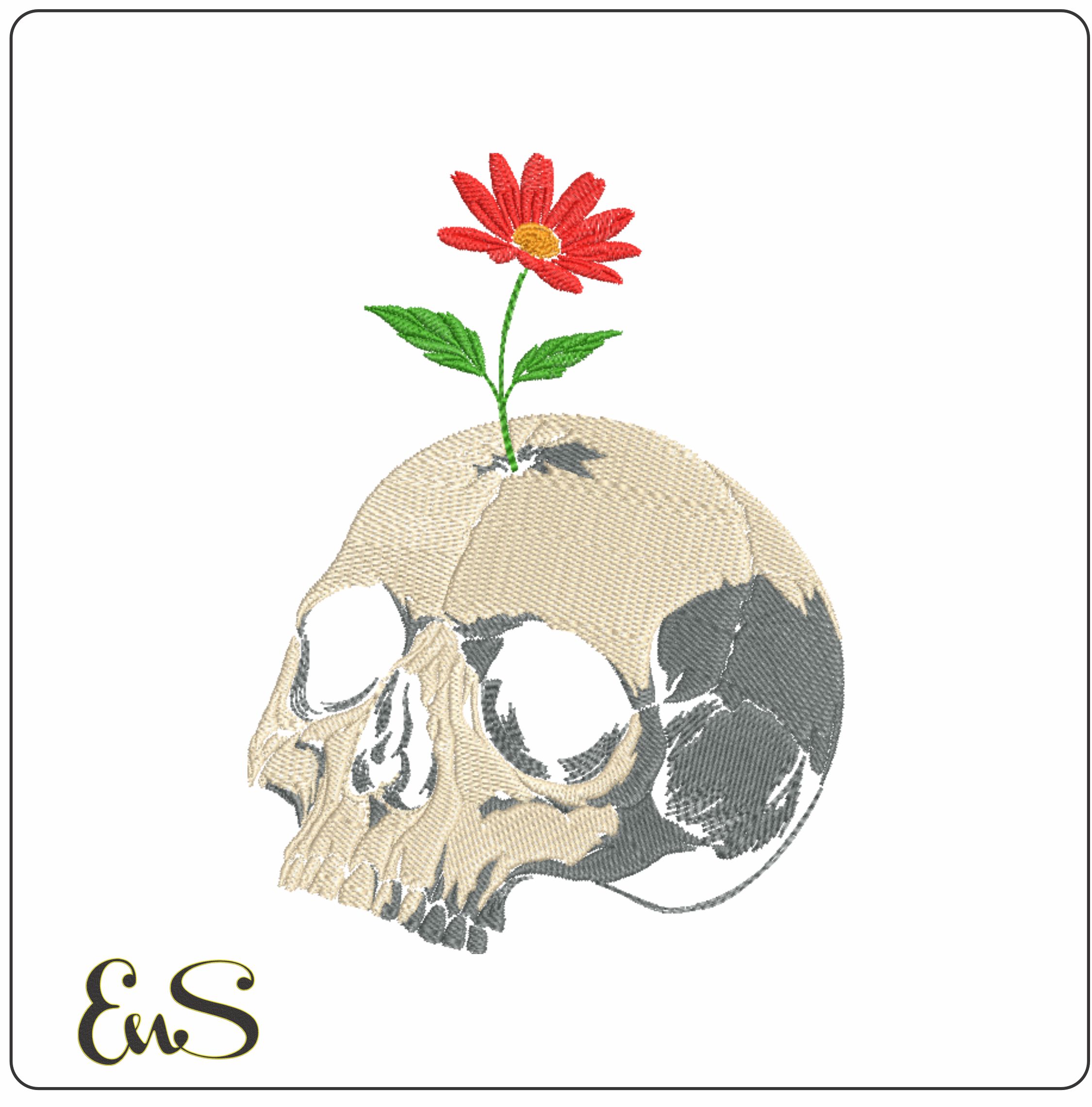 Skull With Red Flower