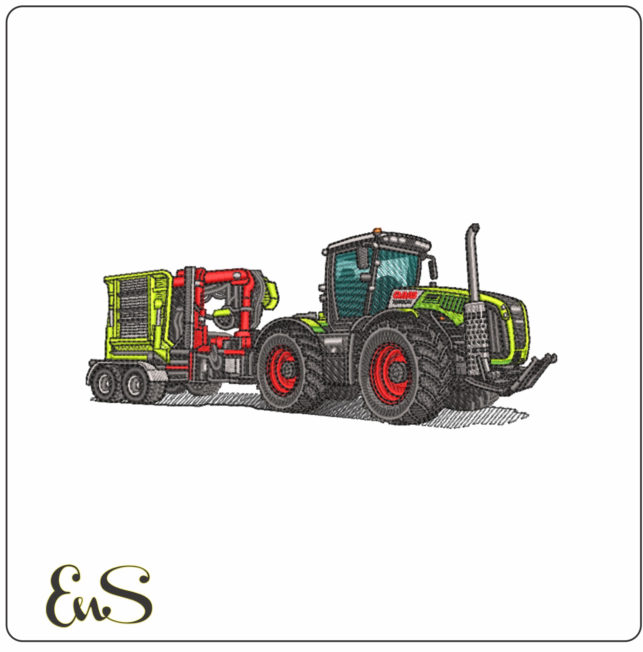 Claas Xerion With Forestry Crane And Wood Chipper