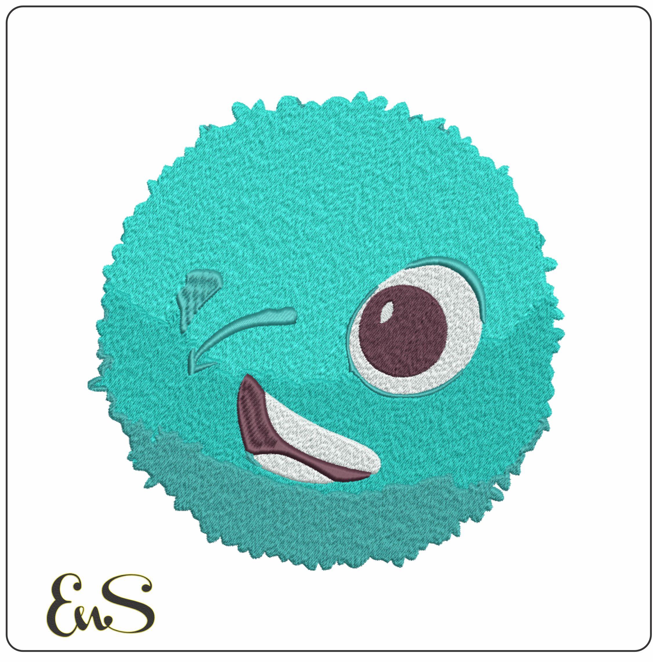 Blue Fuzzy Ball embroidery design - Face ball embroidery design machine pattern - Baby toddler embroidery file instant download in a frame