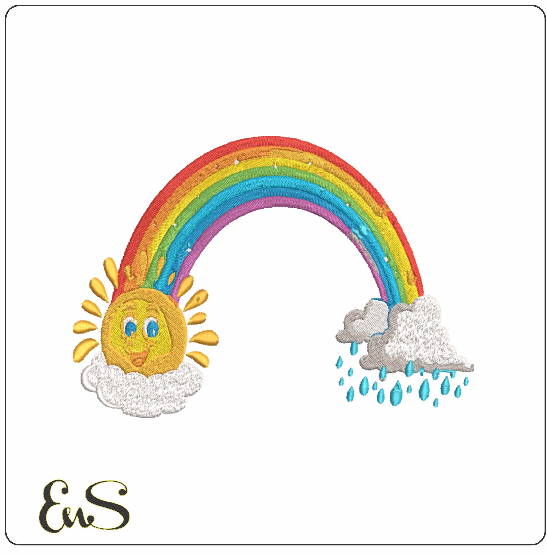 Rainbow embroidery design - Cartoon Sun Rain embroidery design machine pattern - Baby toddler embroidery file - instant download in a frame