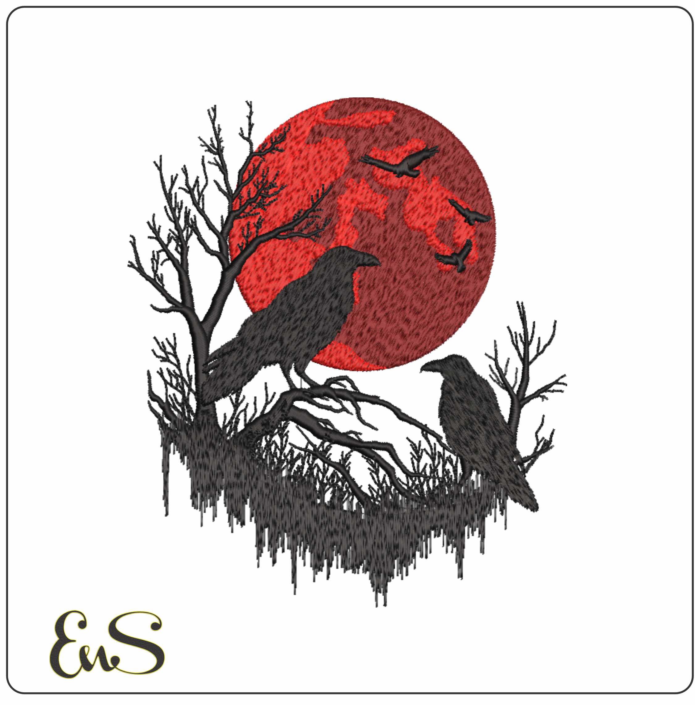 Raven Silhouette In Red Moon