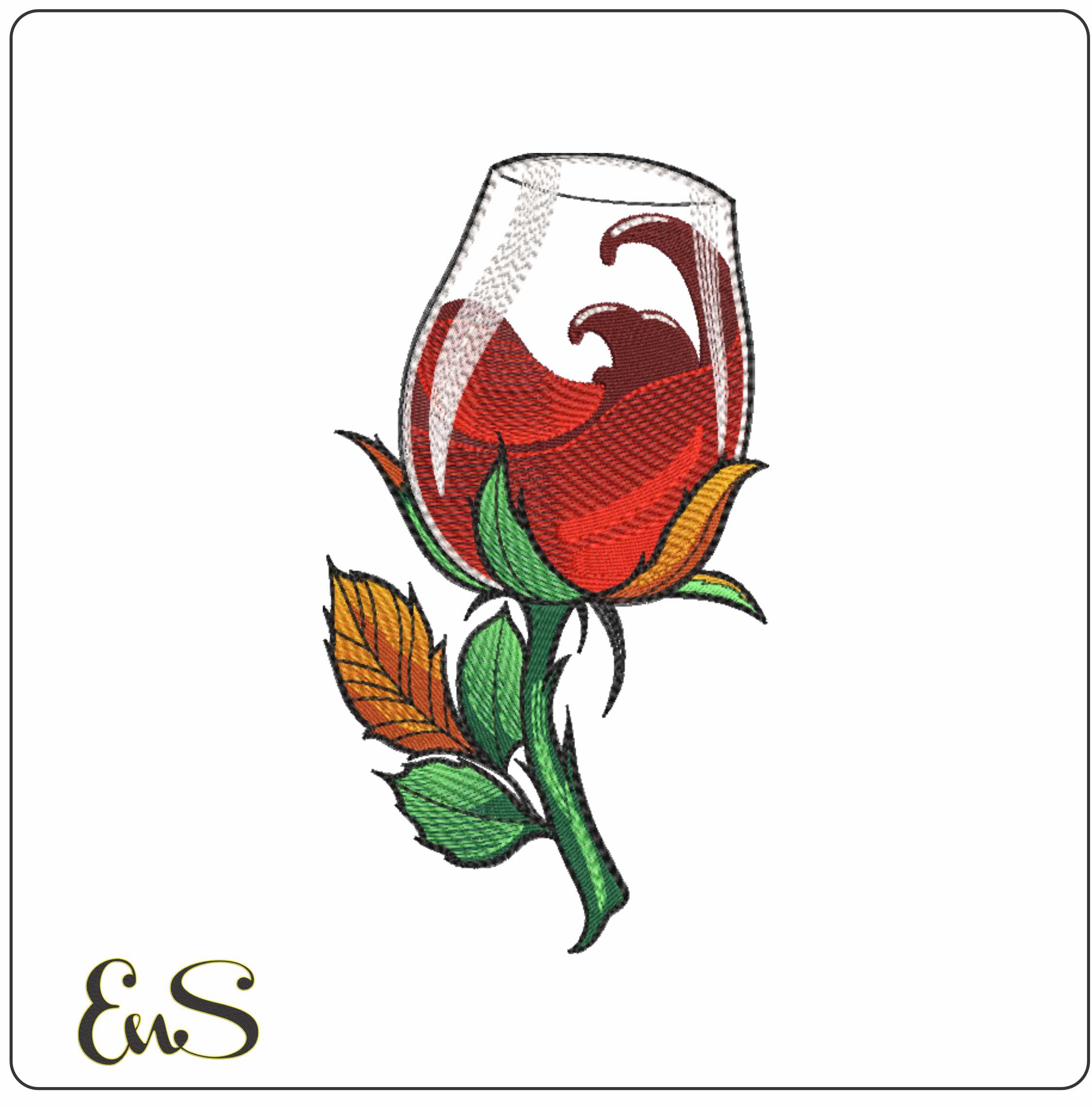 Red Rose Wine Glass