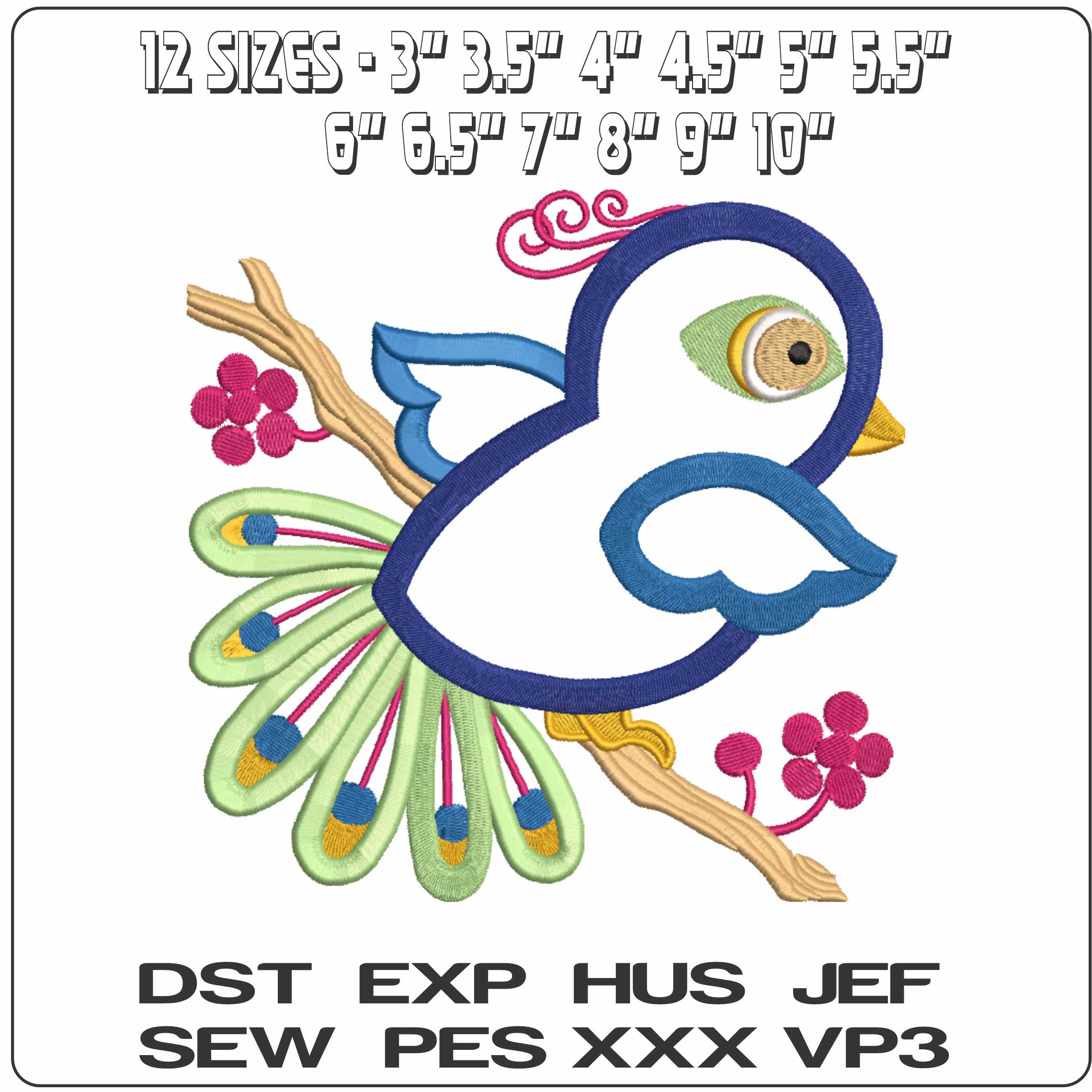 Applique Peacock Flying Off Branch