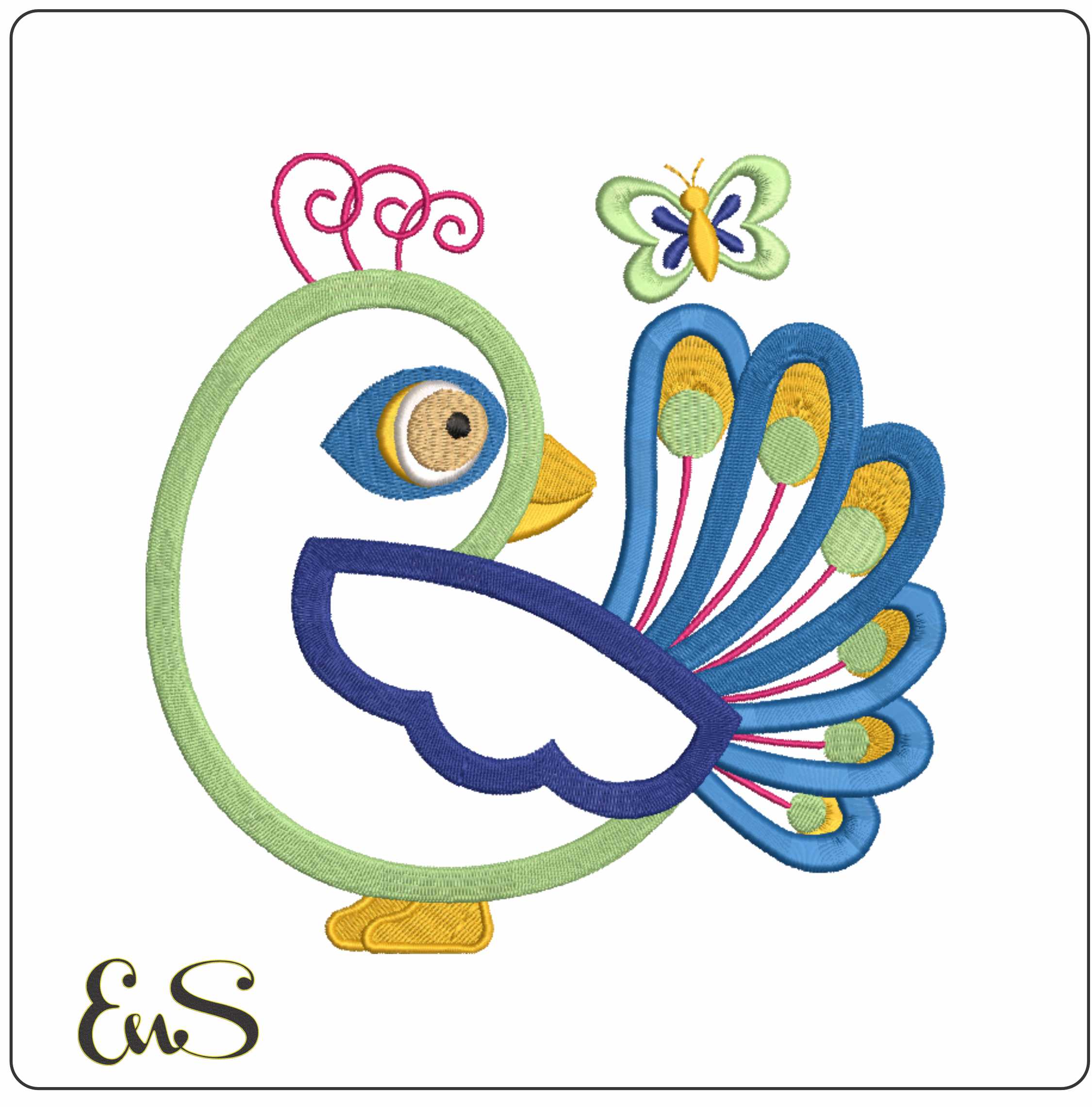 Applique Peacock With Butterfly