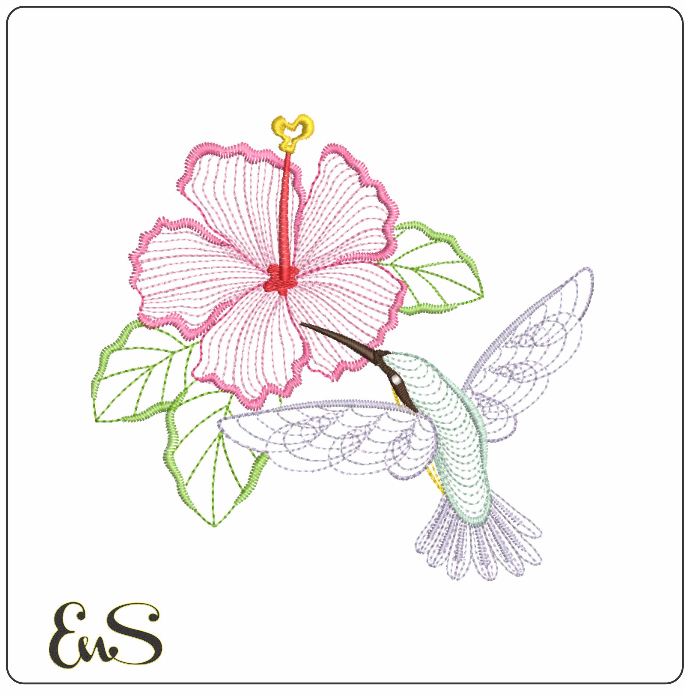 Humming Bird Under Lily Line Art