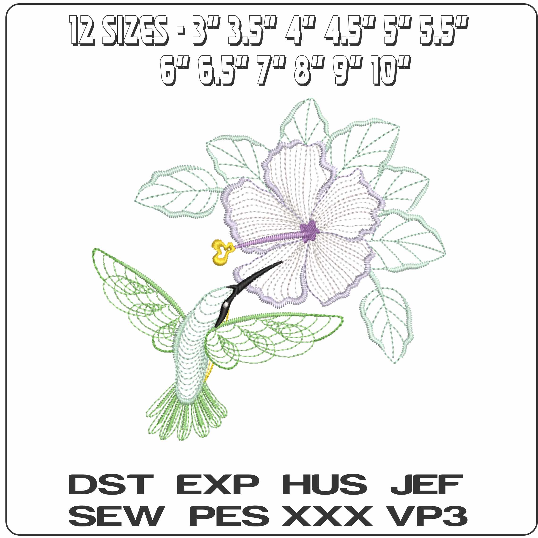 Humming Bird Under Single Flowers Line Art