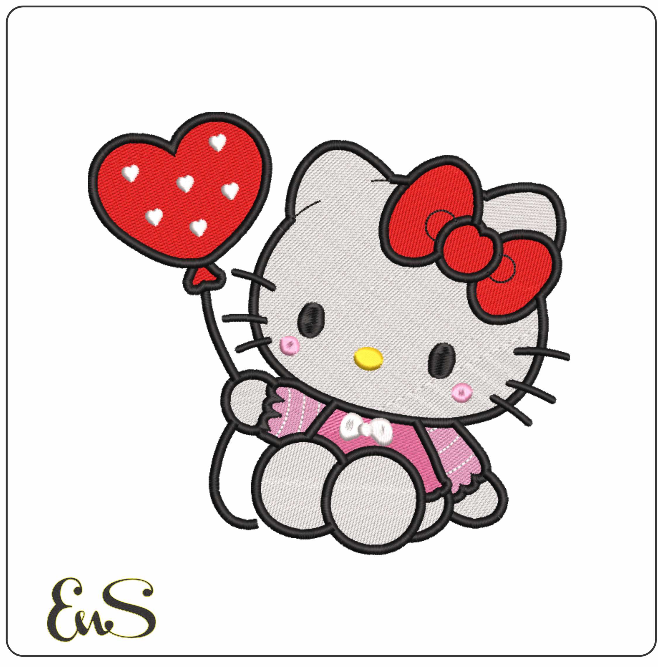 Hello Kitty Sitting With Heart Balloon