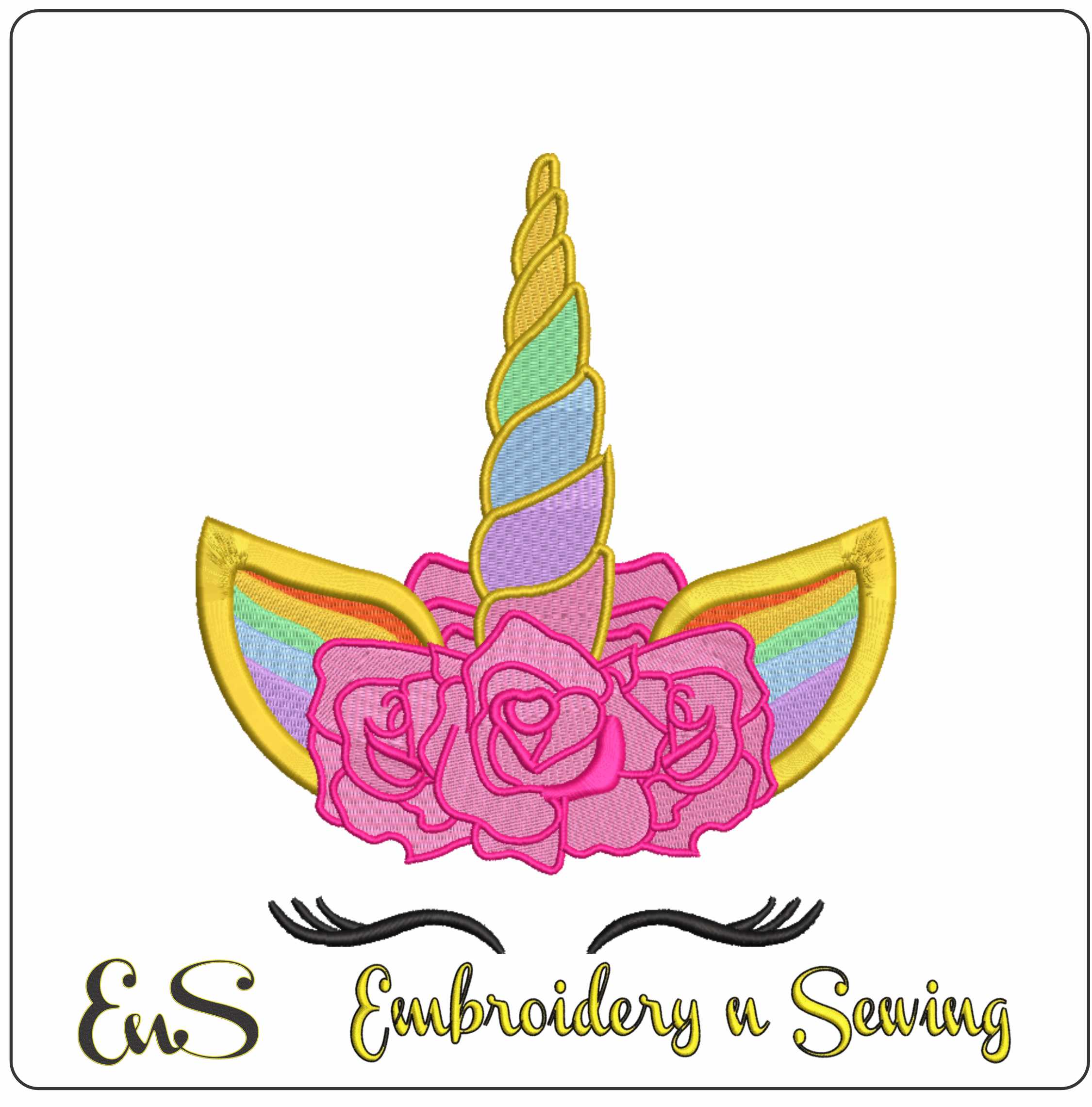 Unicorn Horn With Flowers And Rainbow