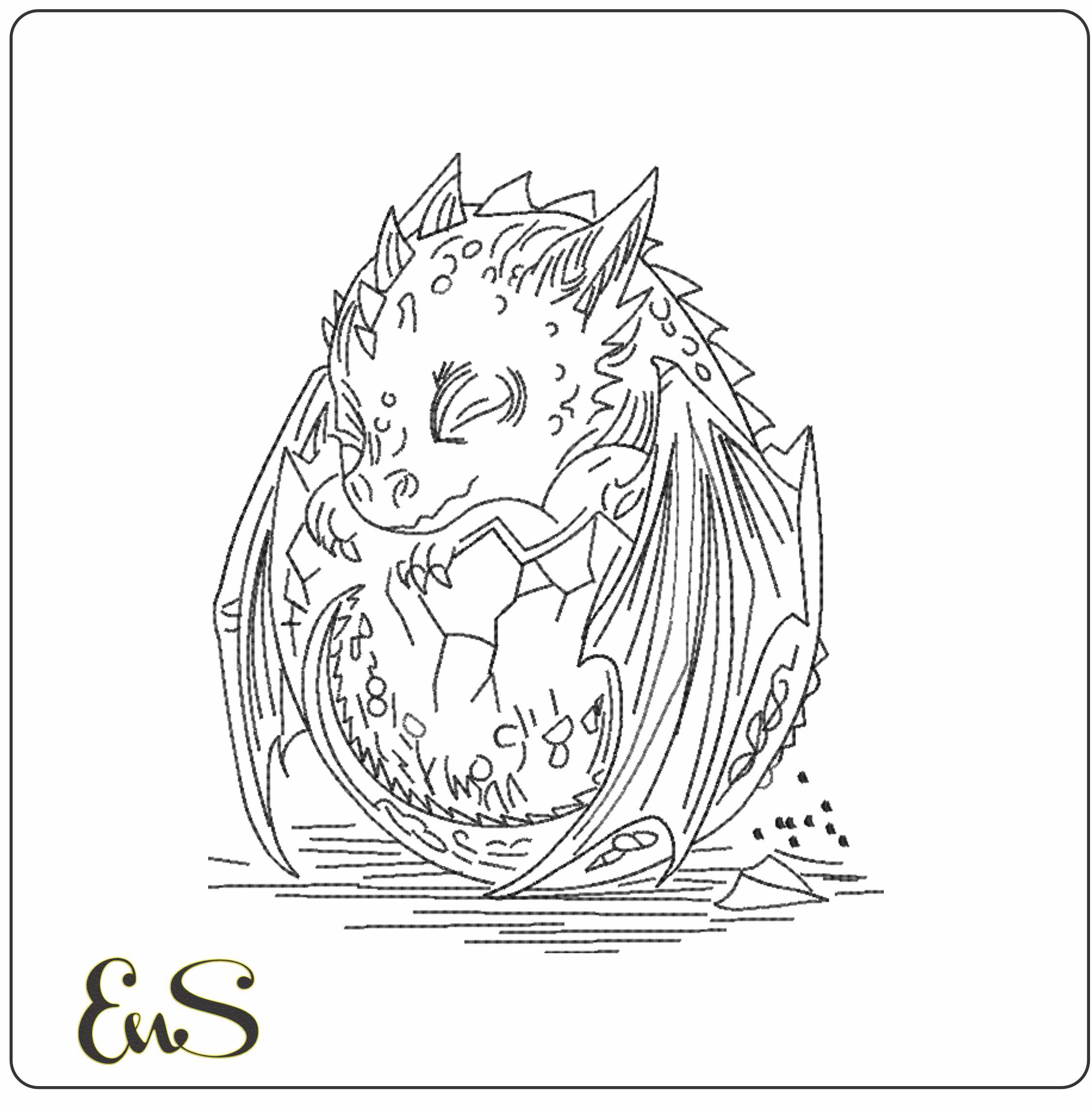 Dragon In Egg Line Art