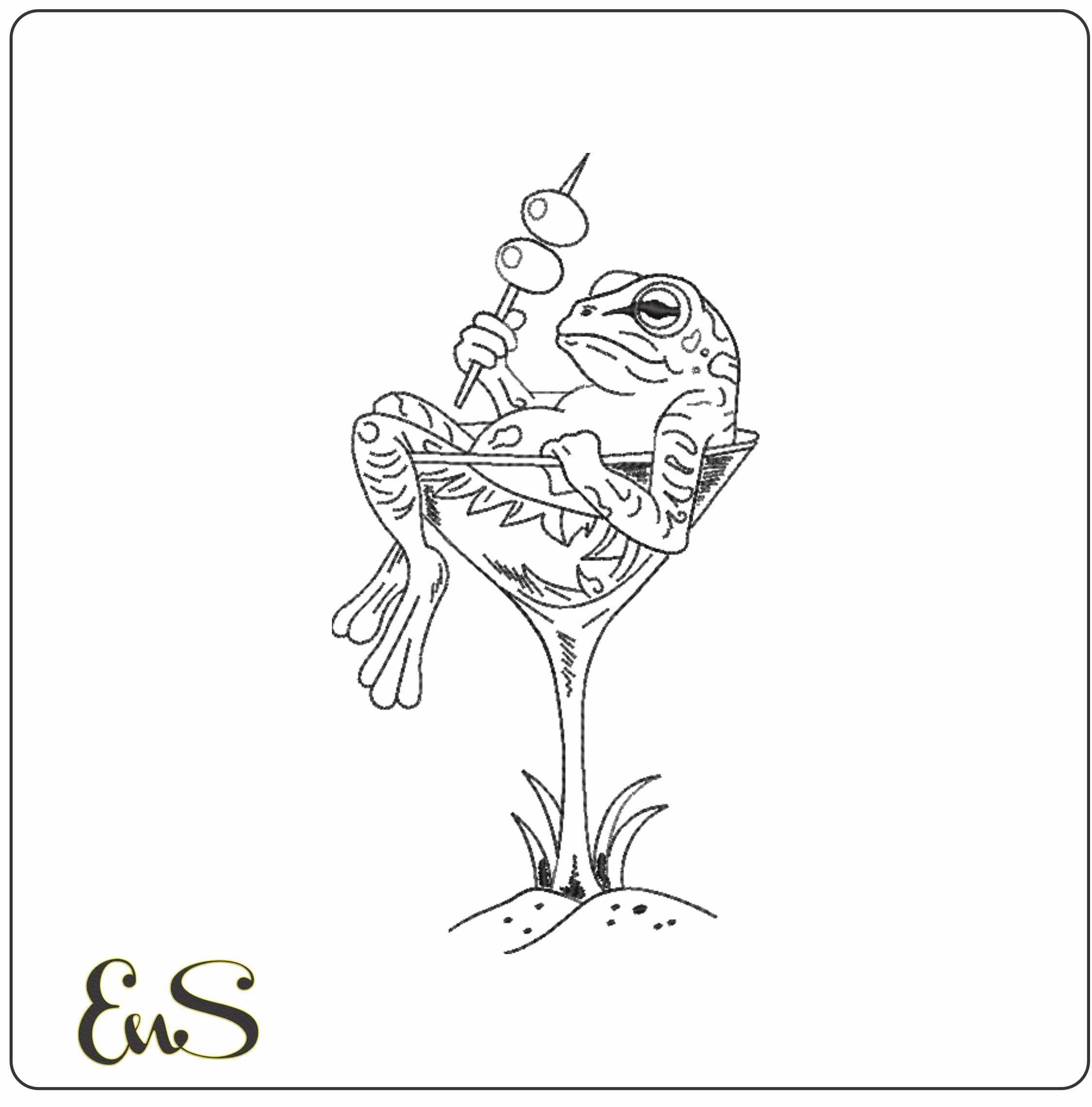 Frog In Cocktail Glass Line Art