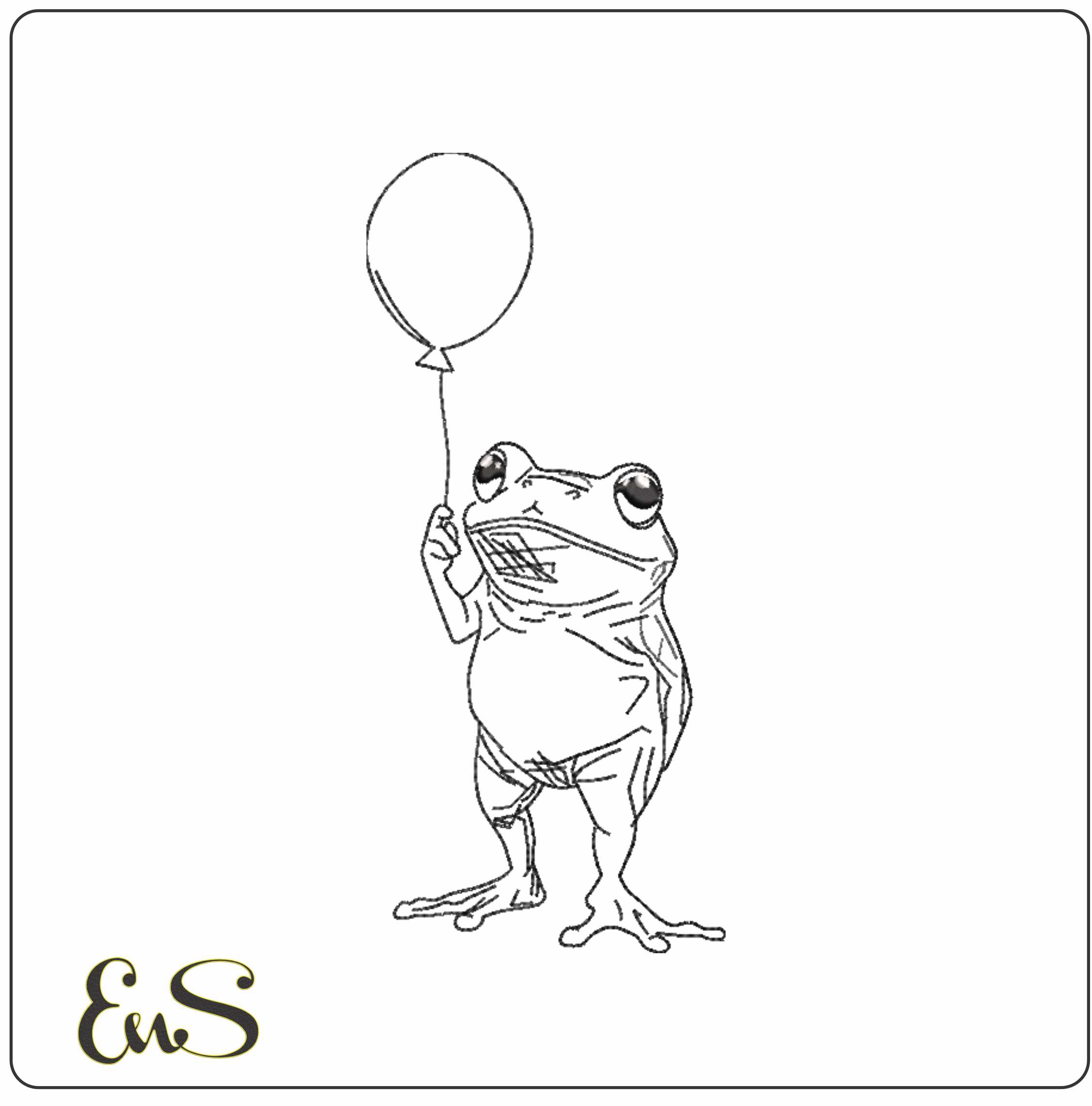 Frog With A Balloon Line Art