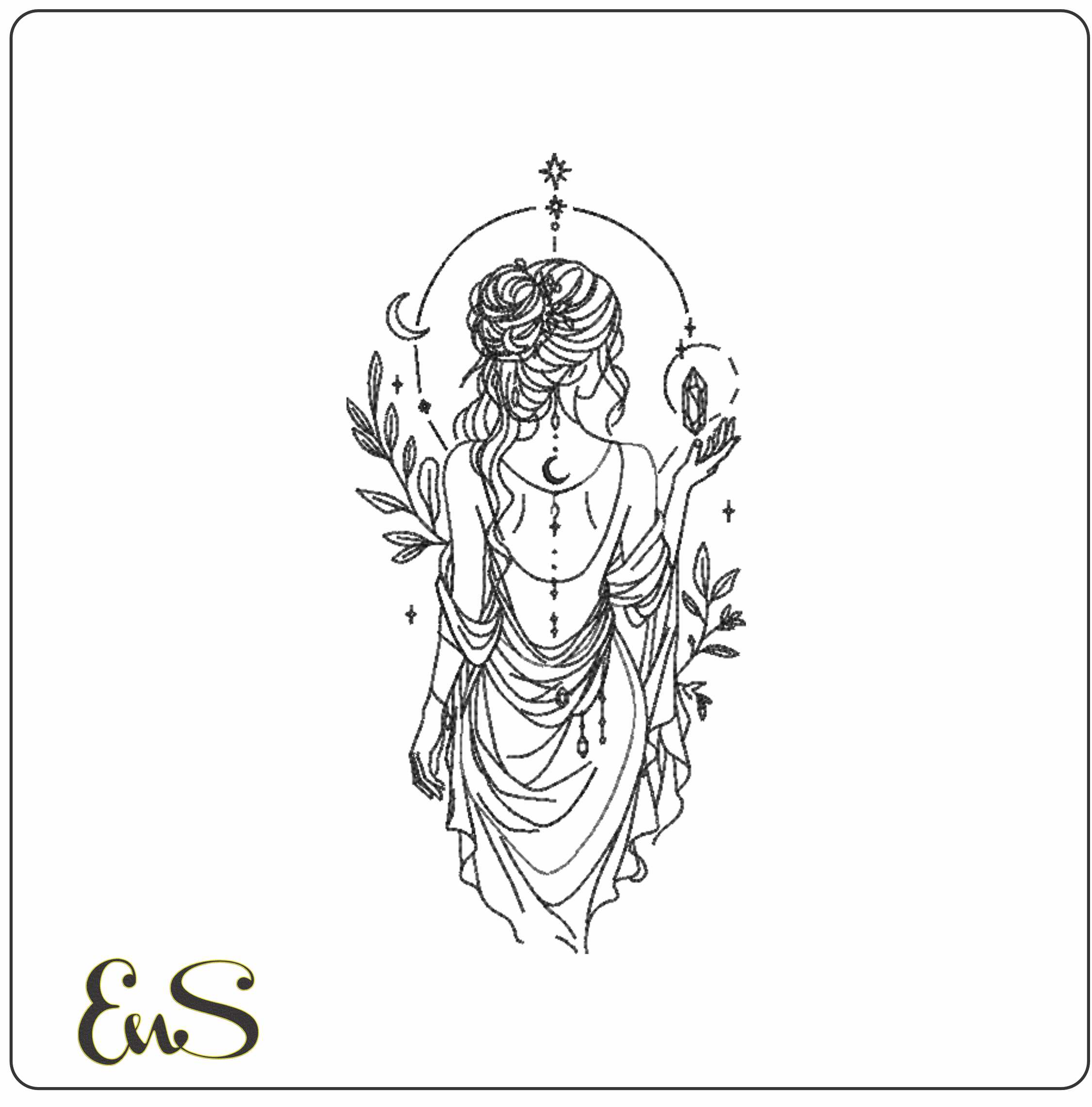 Girl Flower Line Art