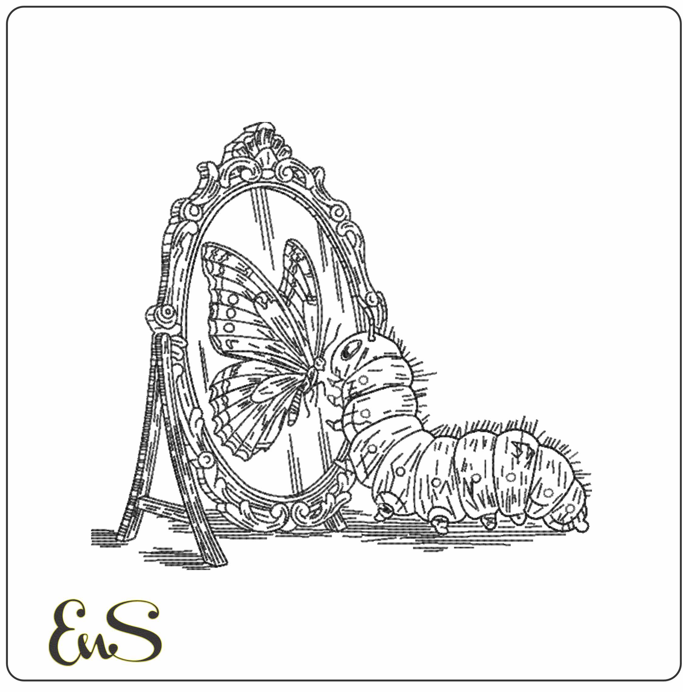 Caterpillar To Butterfly Mirror Line Art