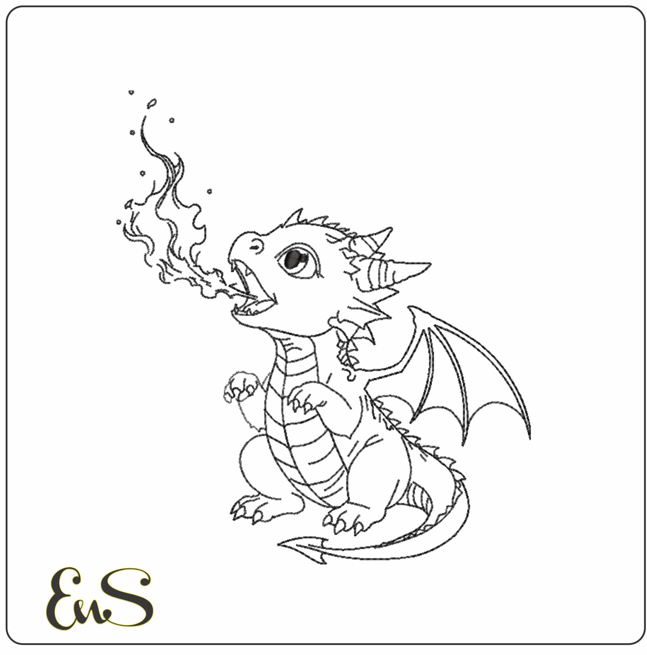 Dragon Breathing Fire Line Art