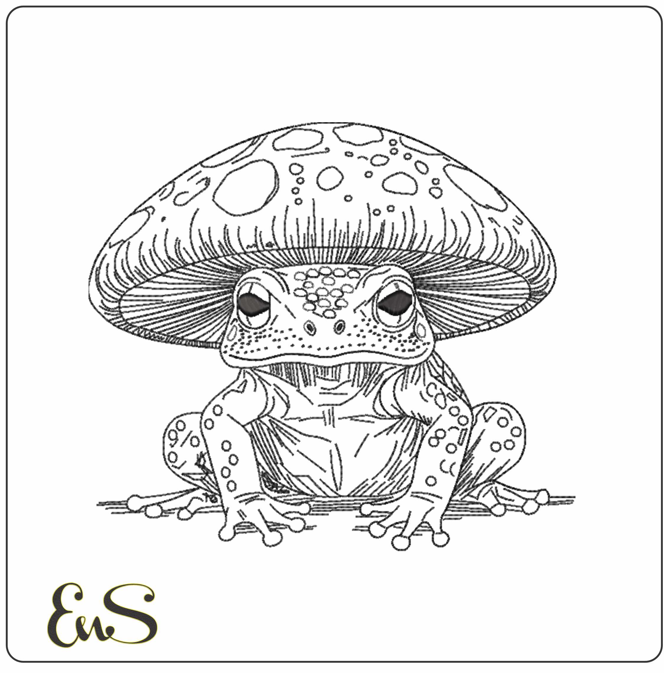 Frog Toadstall Line Art