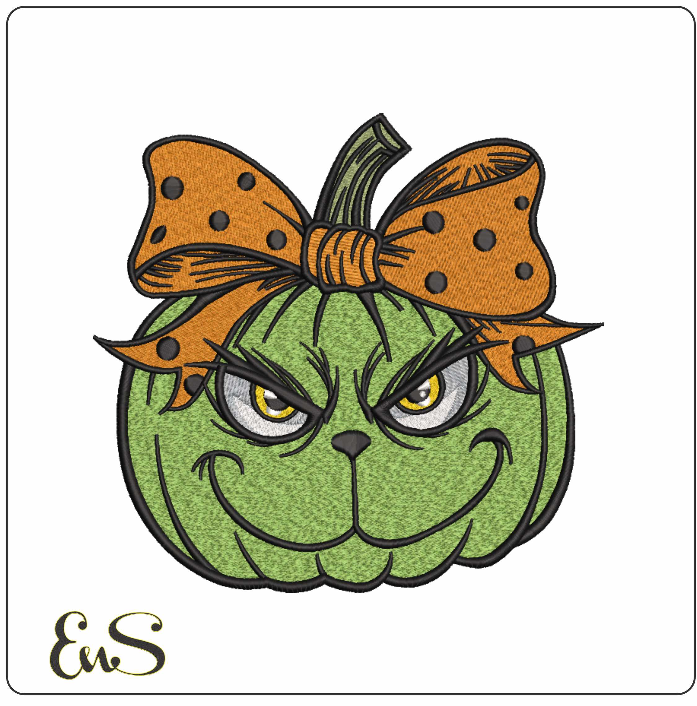 Grinch Pumpkin With Bow