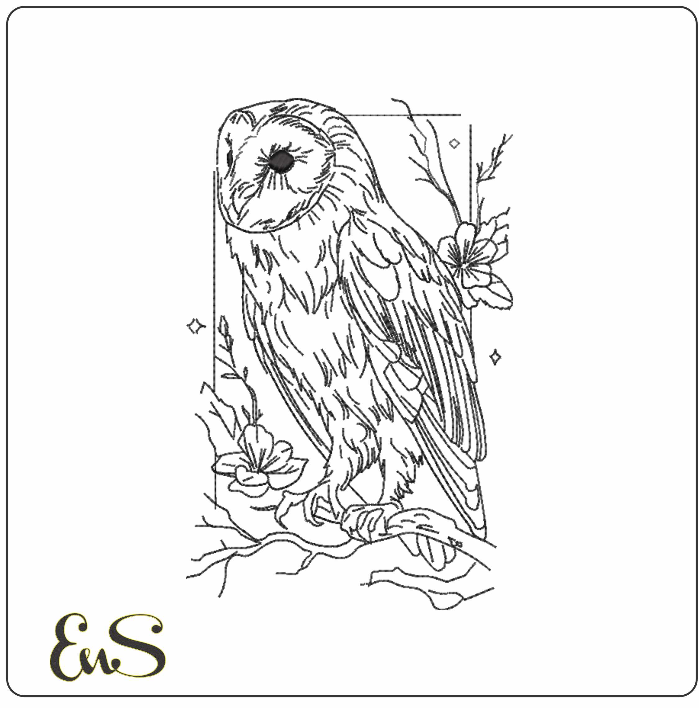 Owl On A Branch Line Art