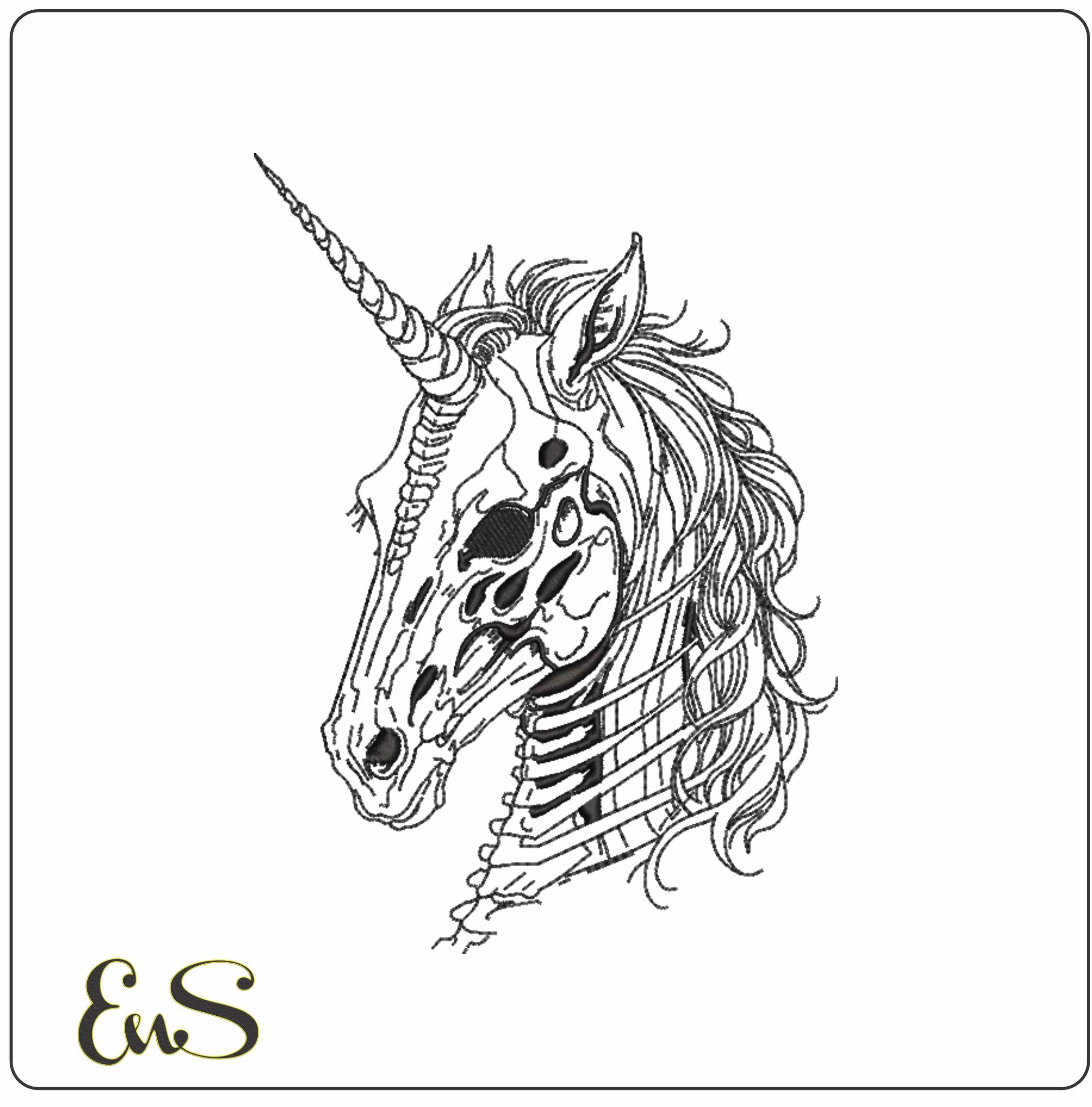 Unicorn Skull Line Art