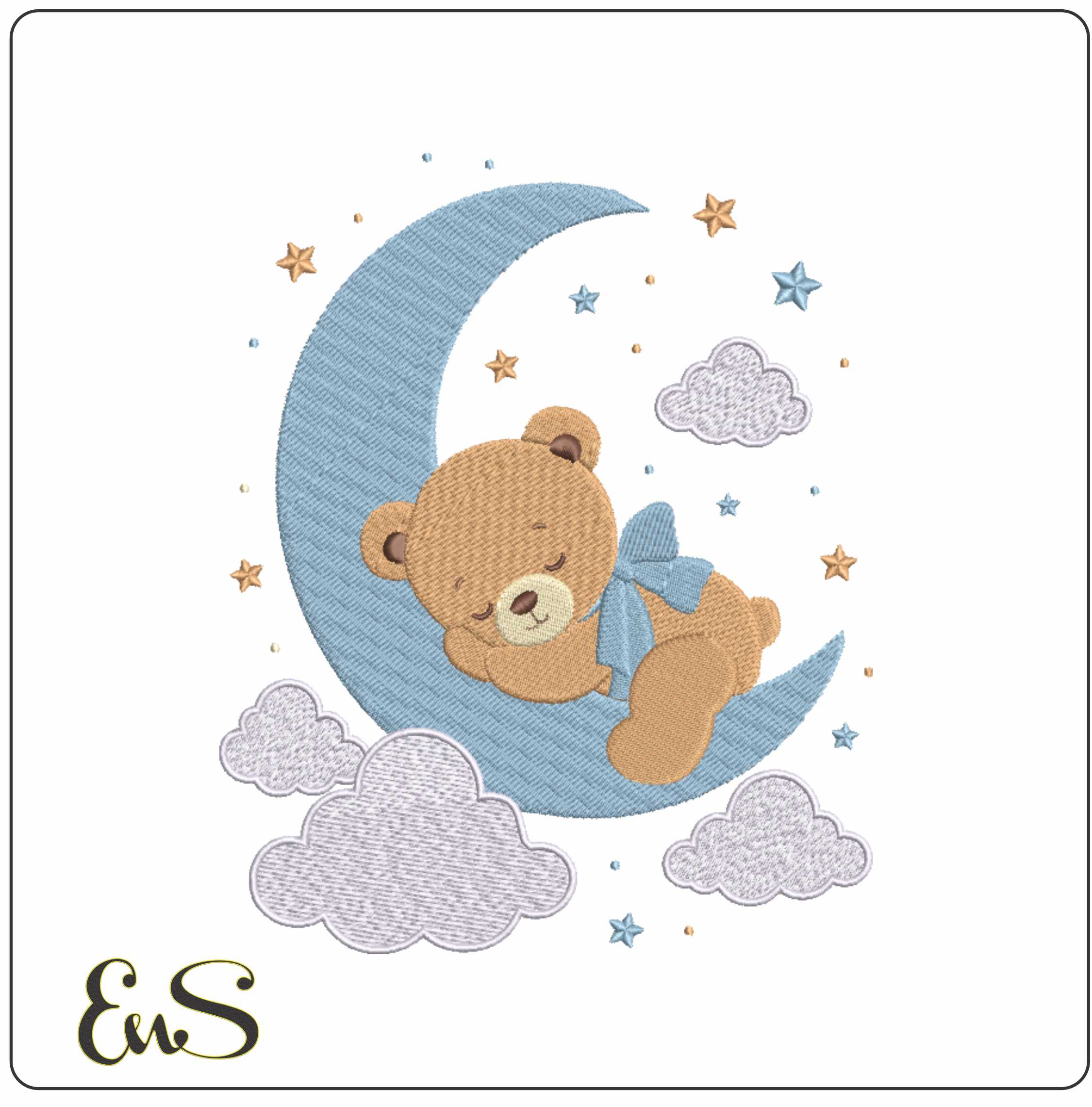 Boy Teddy In To Moon With Clouds