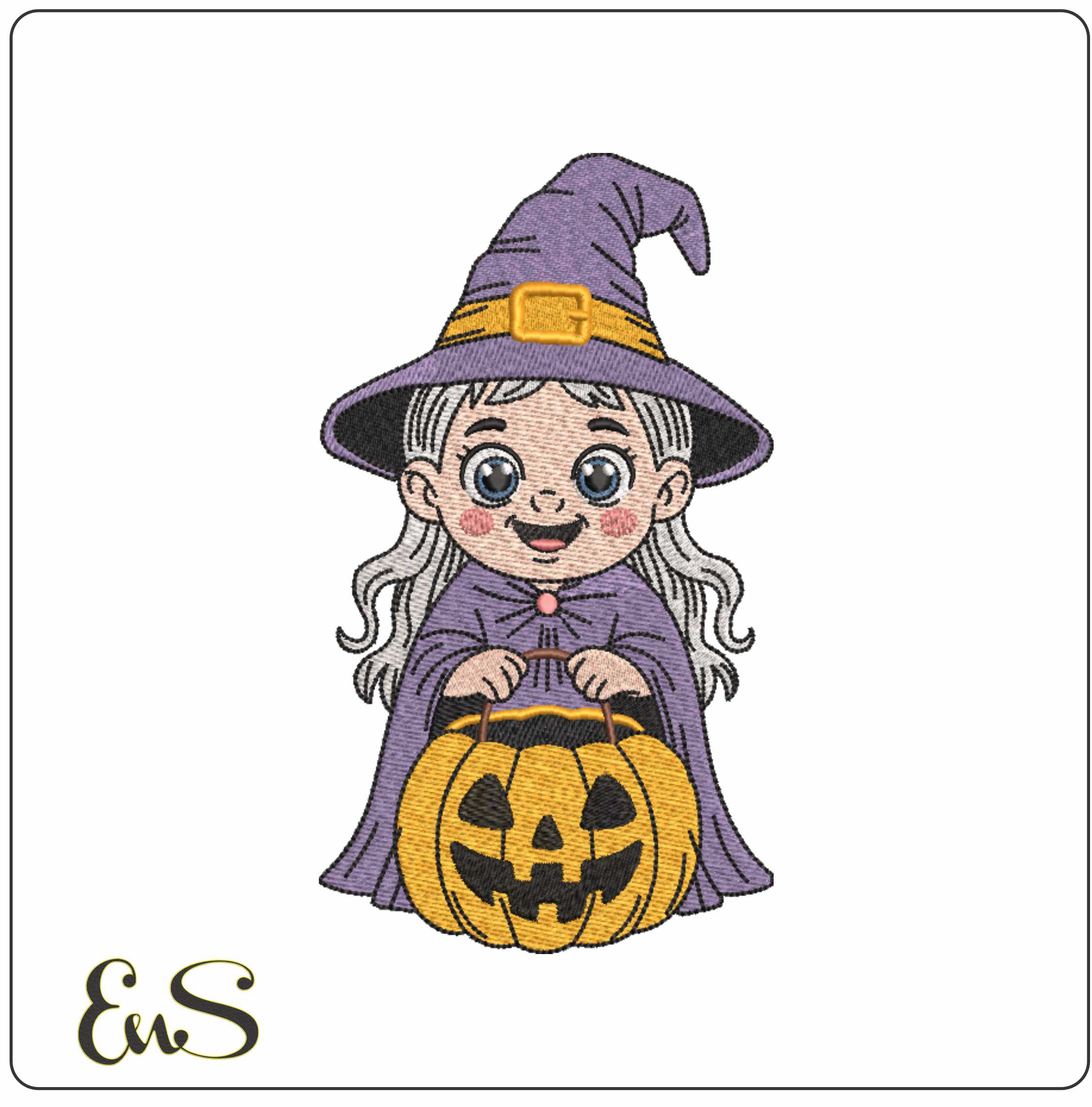 Child Halloween Witch With Pumpkin