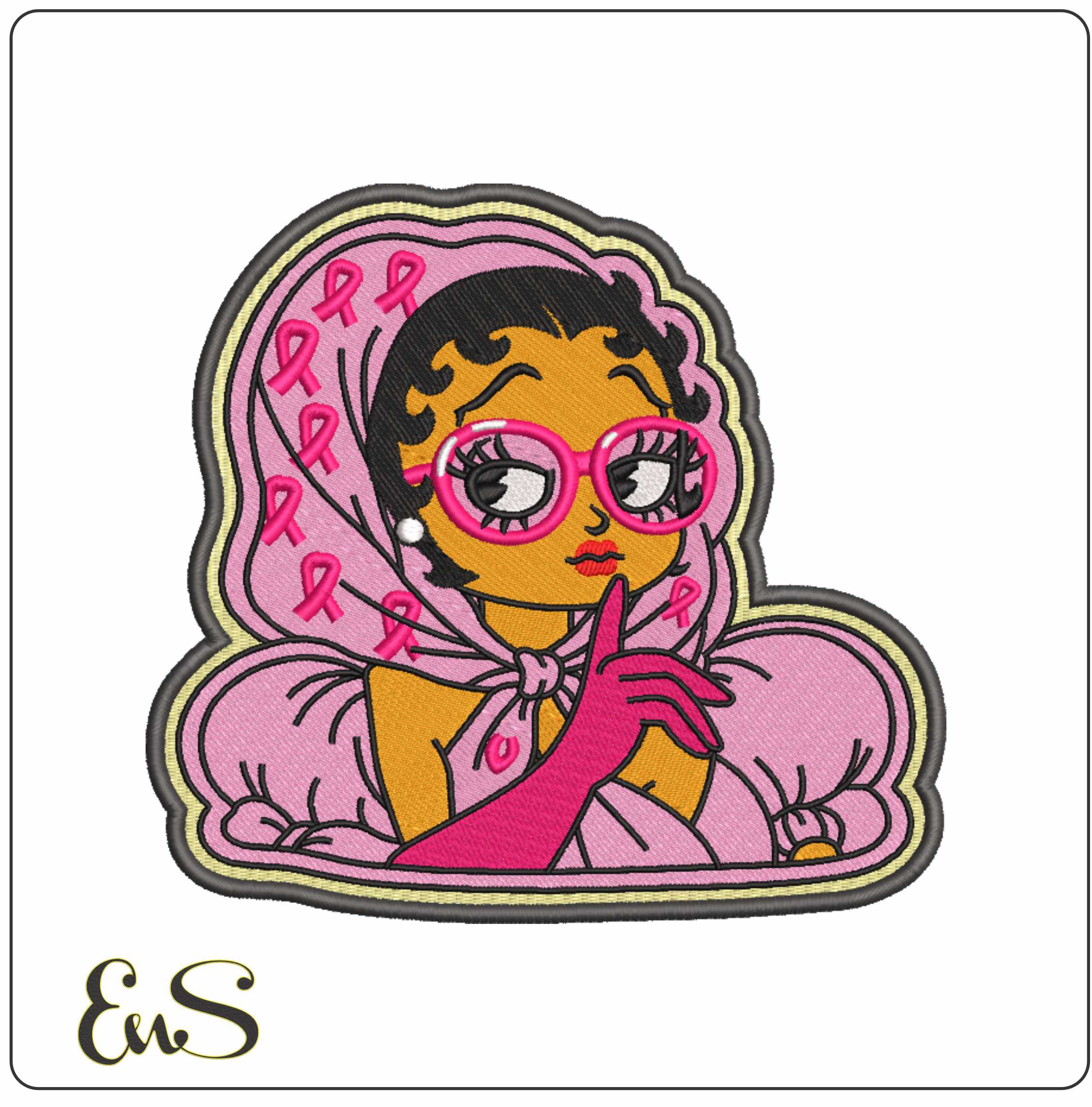 Girl In Pink With Breast Cancer Logo Patch