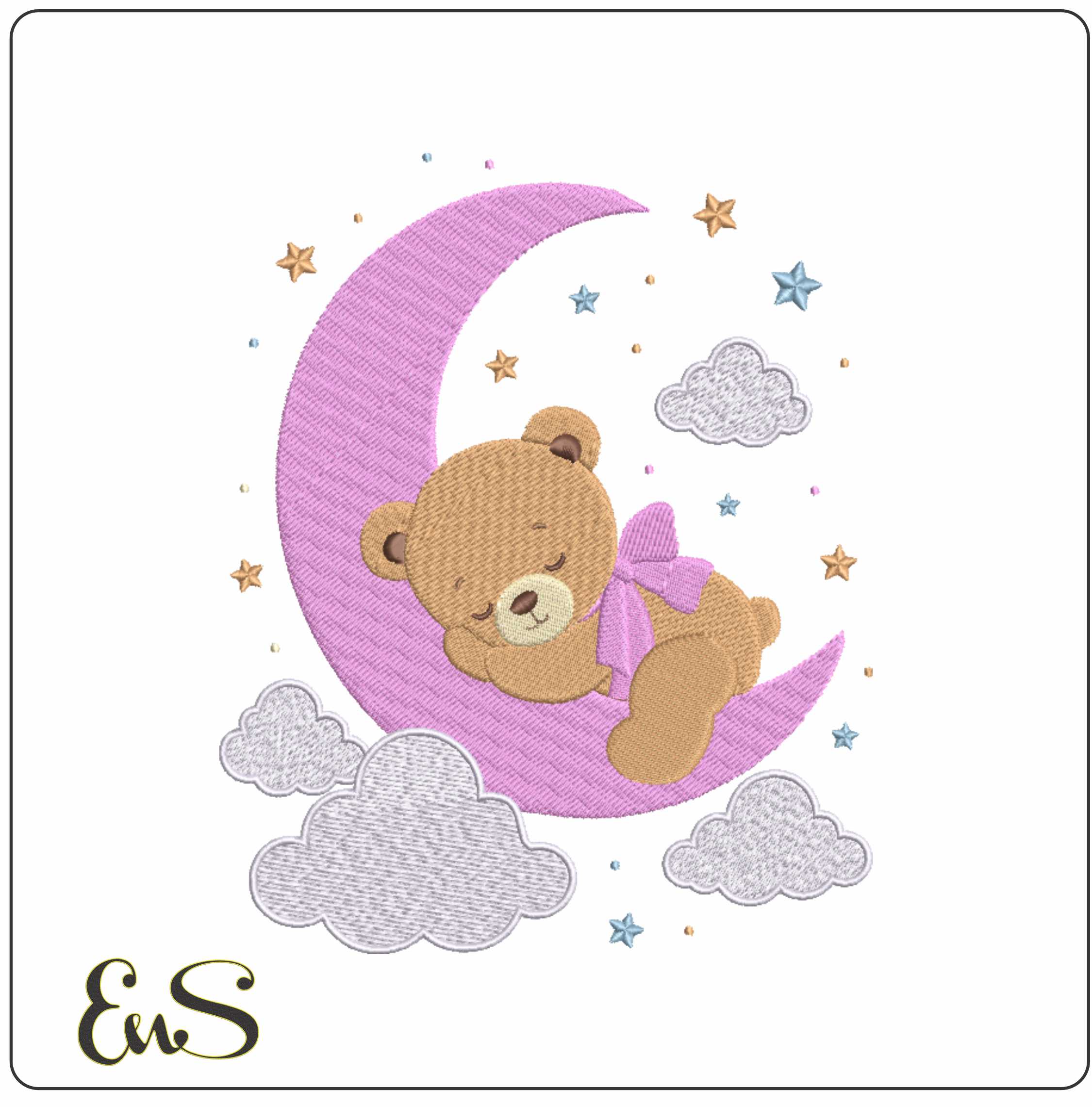 Girl Teddy In To Moon With Clouds