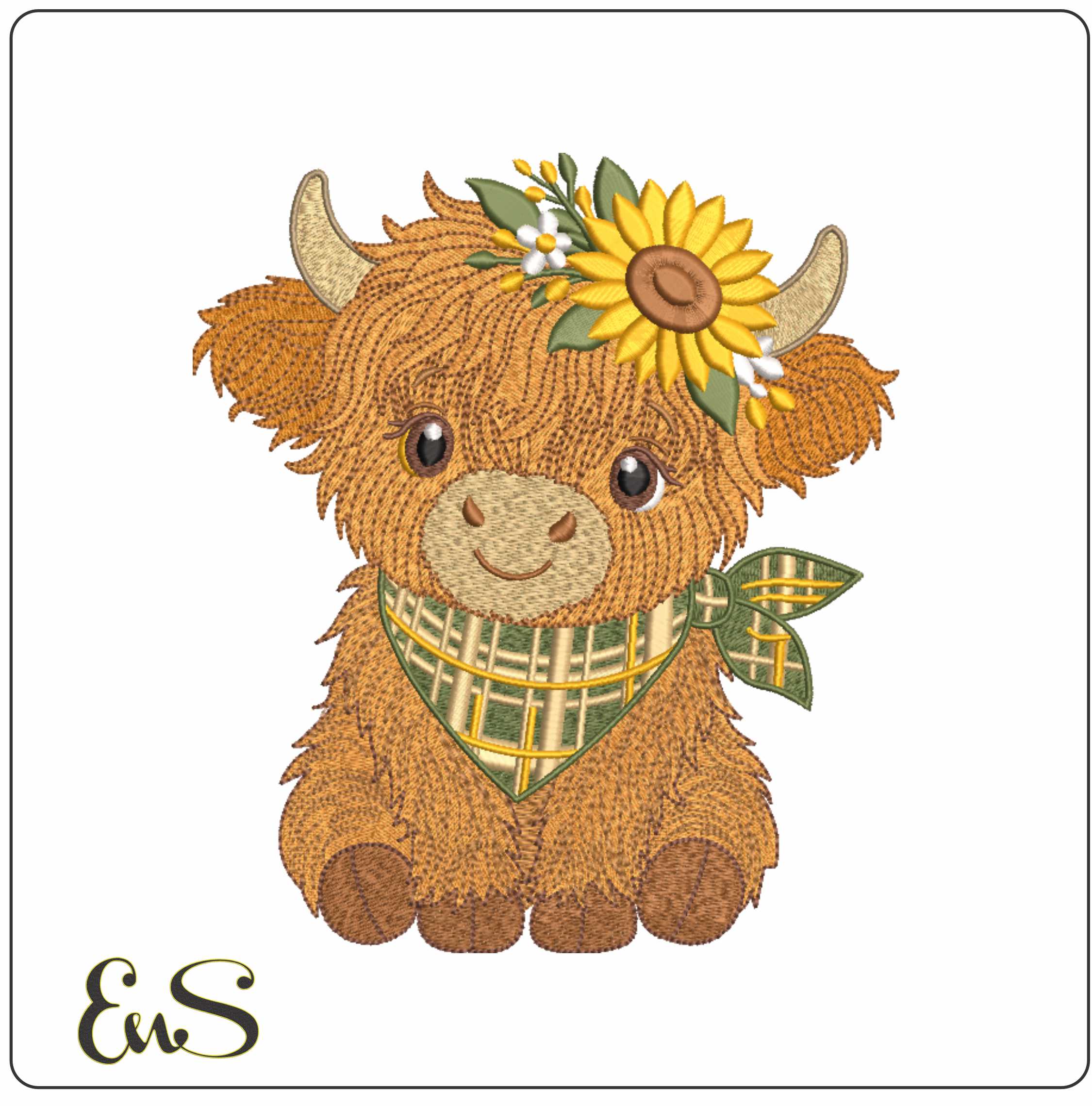 Highland Cow With Flowers