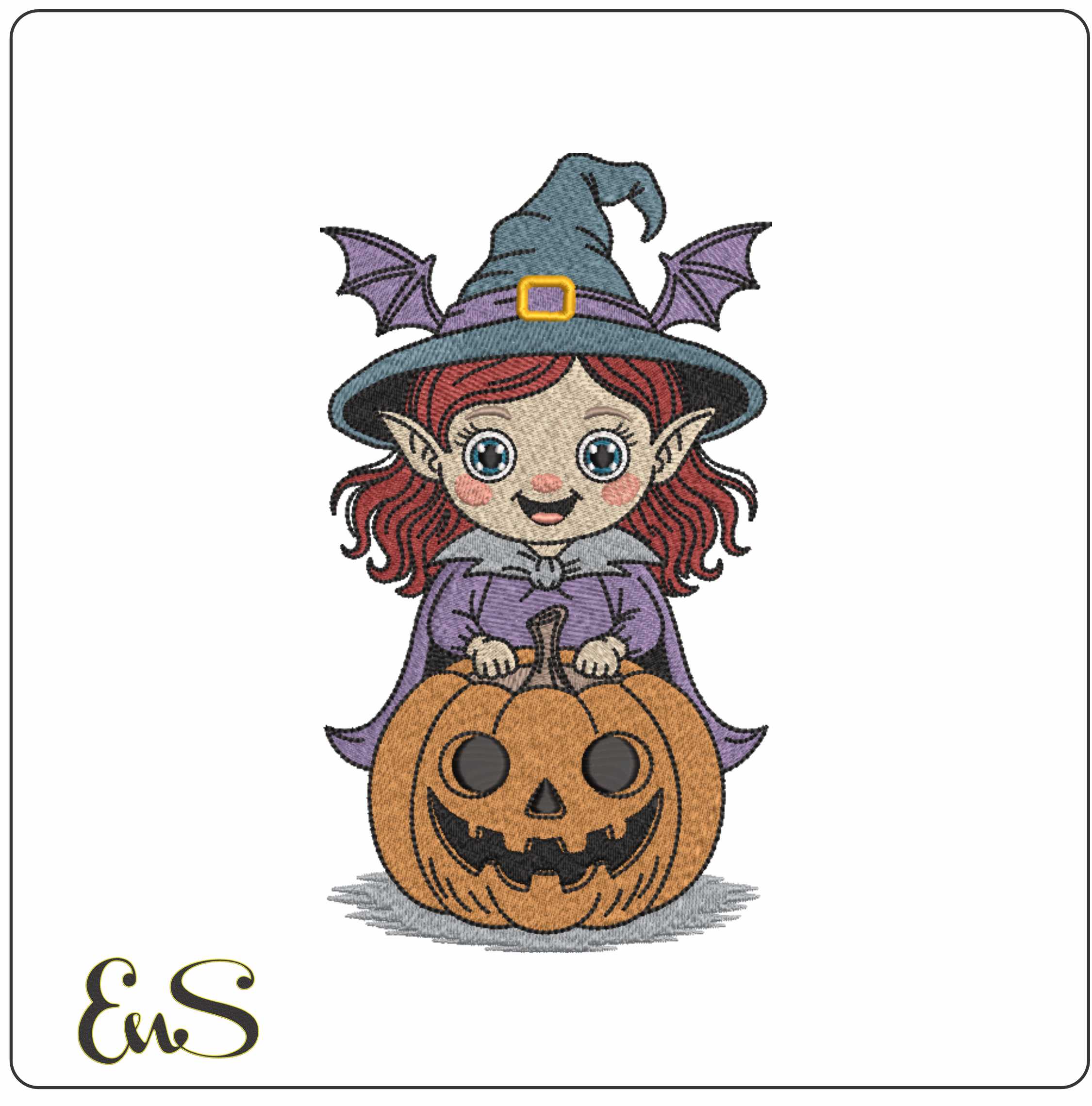 Bat Witch With Pumpkin