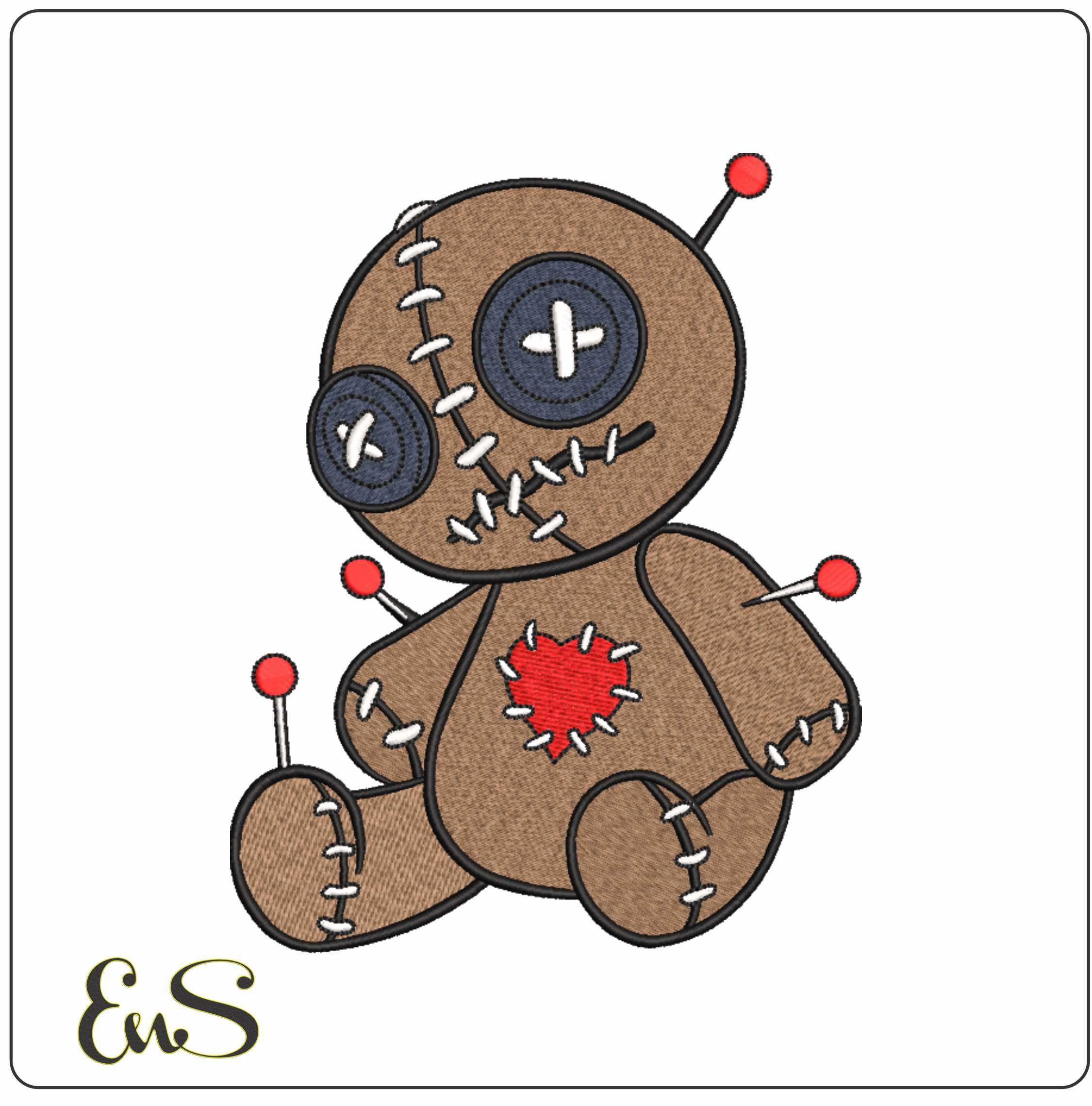 Teddy Style Voodoo Doll Button Eyes And Pins