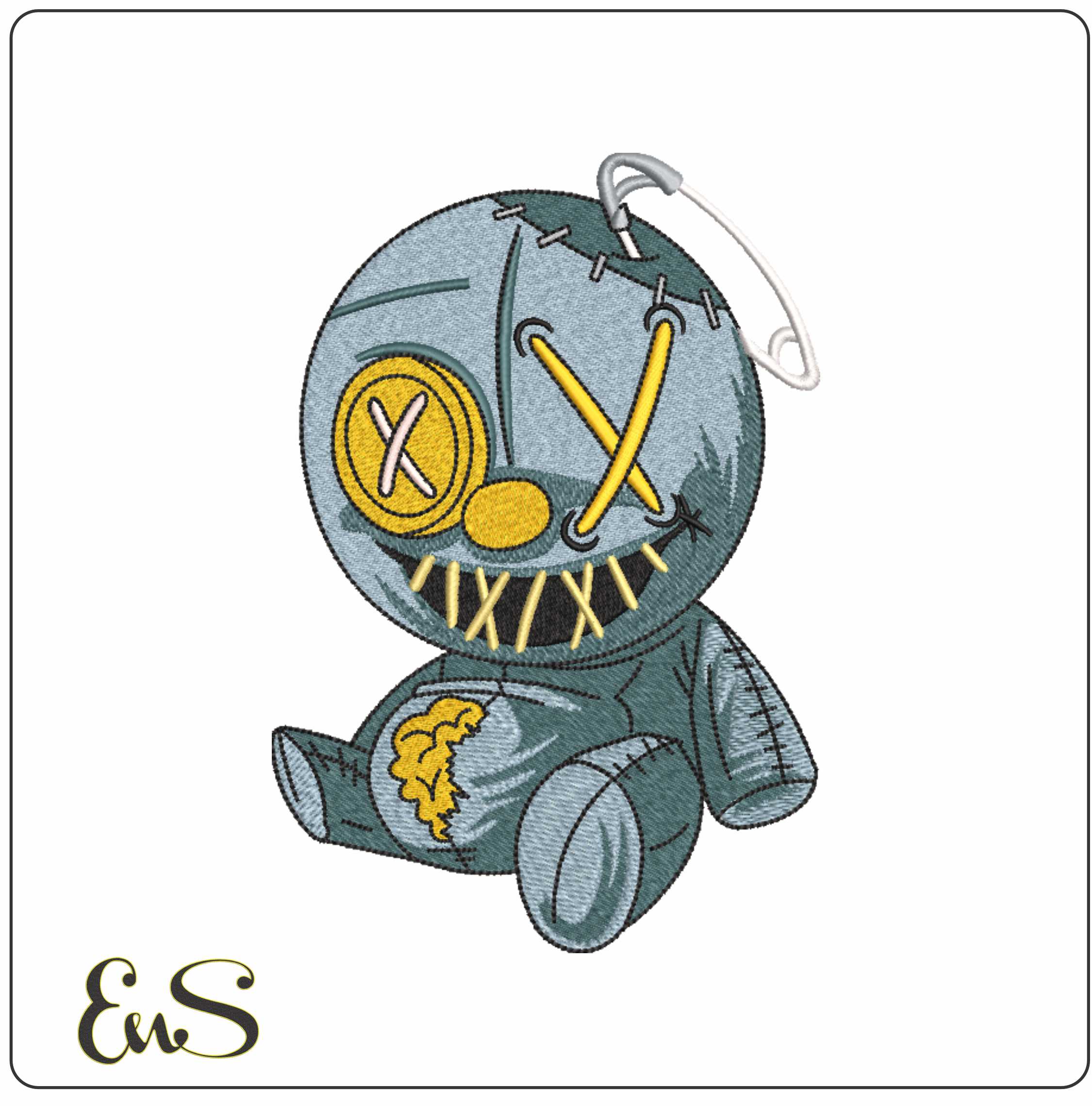 Teddy Style Voodoo Doll Button Eyes And Saftey Pin