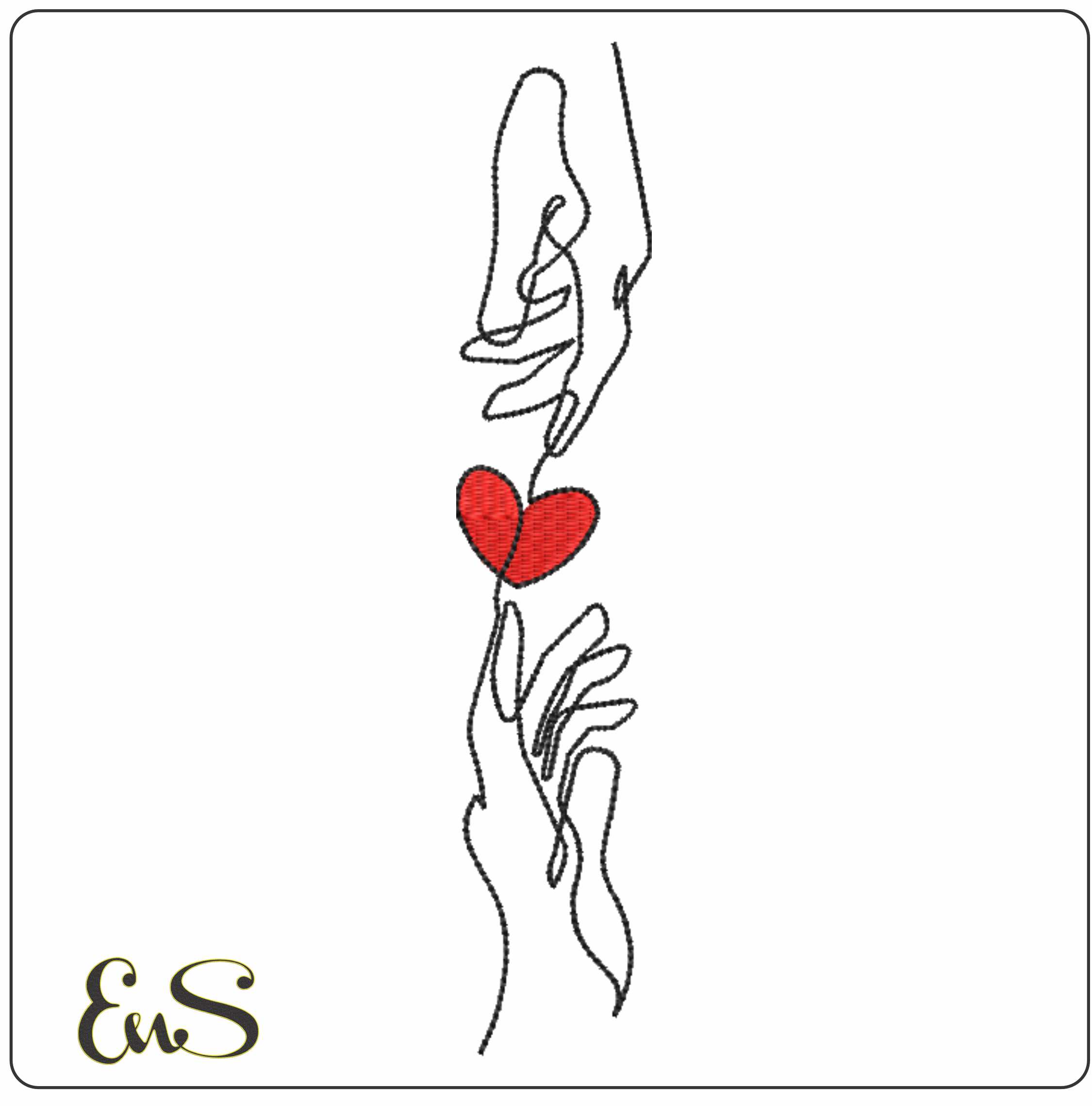 2 Hands Love Red Heart Line Art