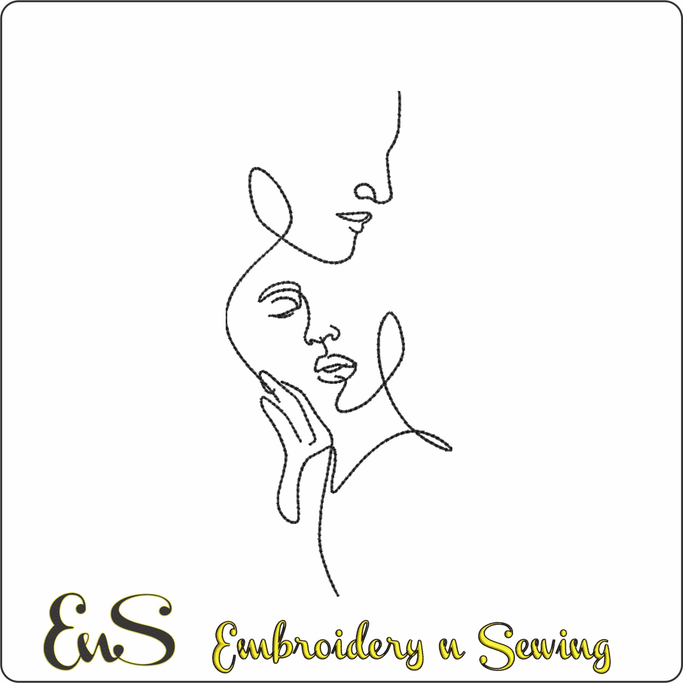 Couple Face Cuddles Line Art