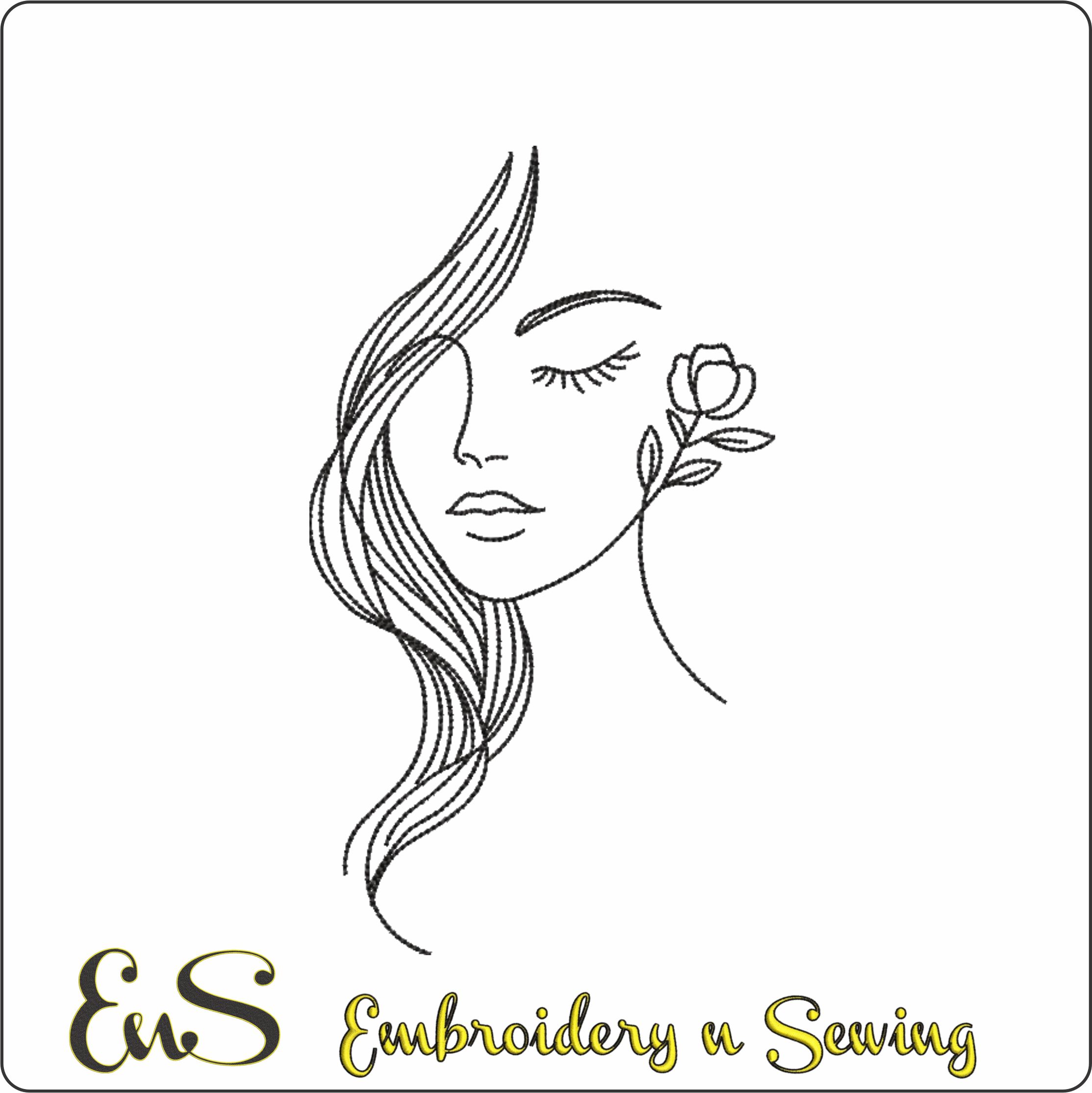 Girl Eyes Shut With Flower Line Art