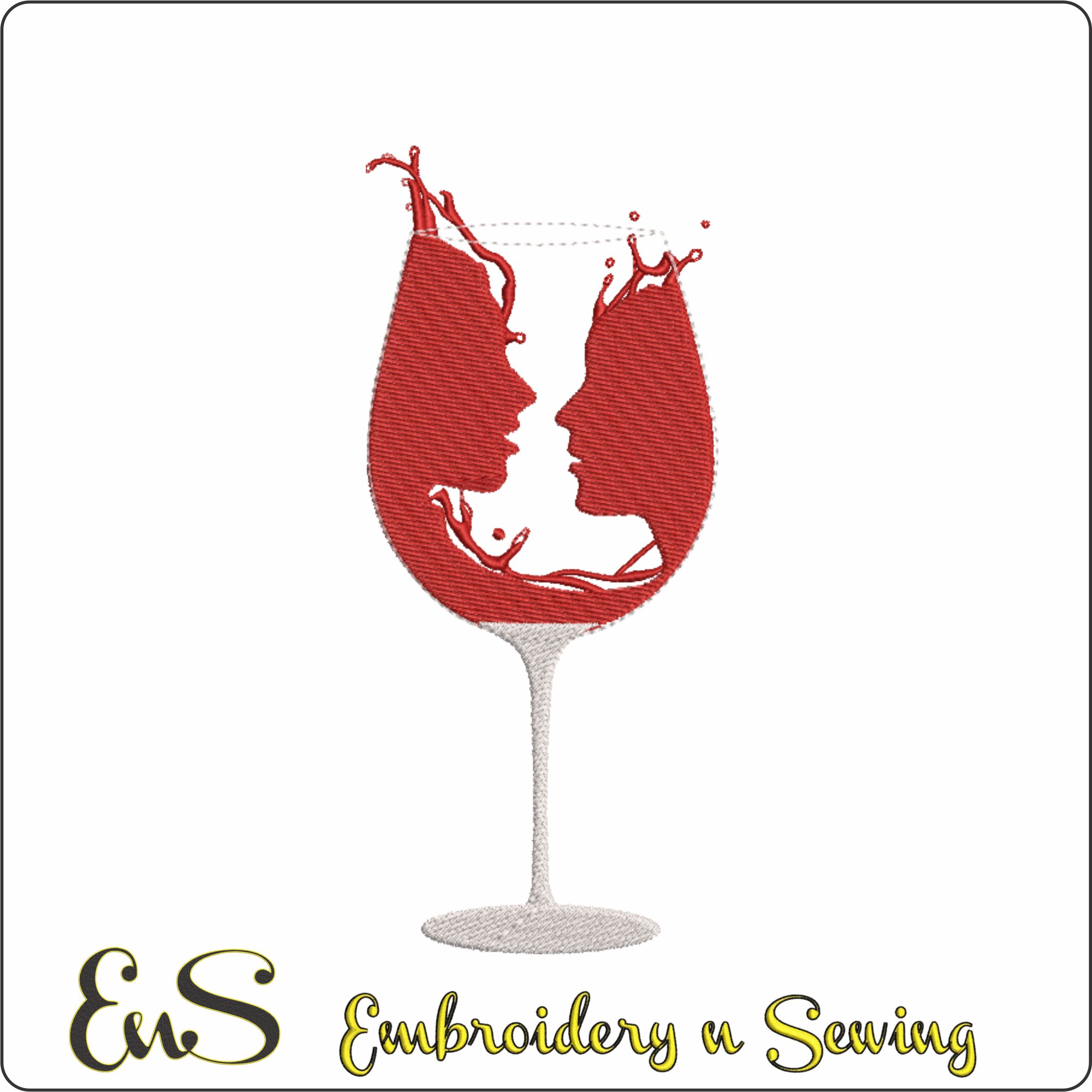 Glass With 2 Faces Red Wine Silhouette