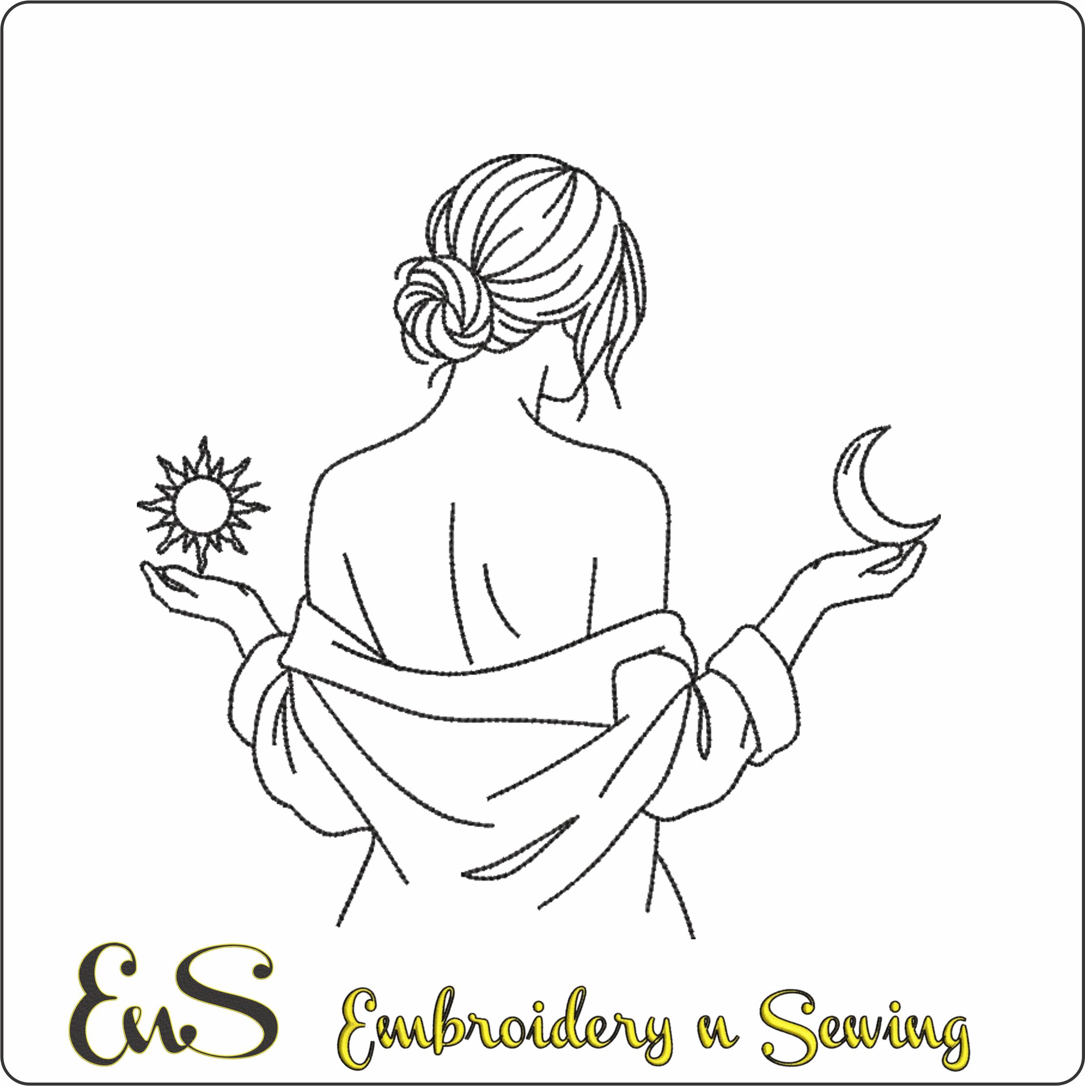 Lady Line Art Sun And Moon
