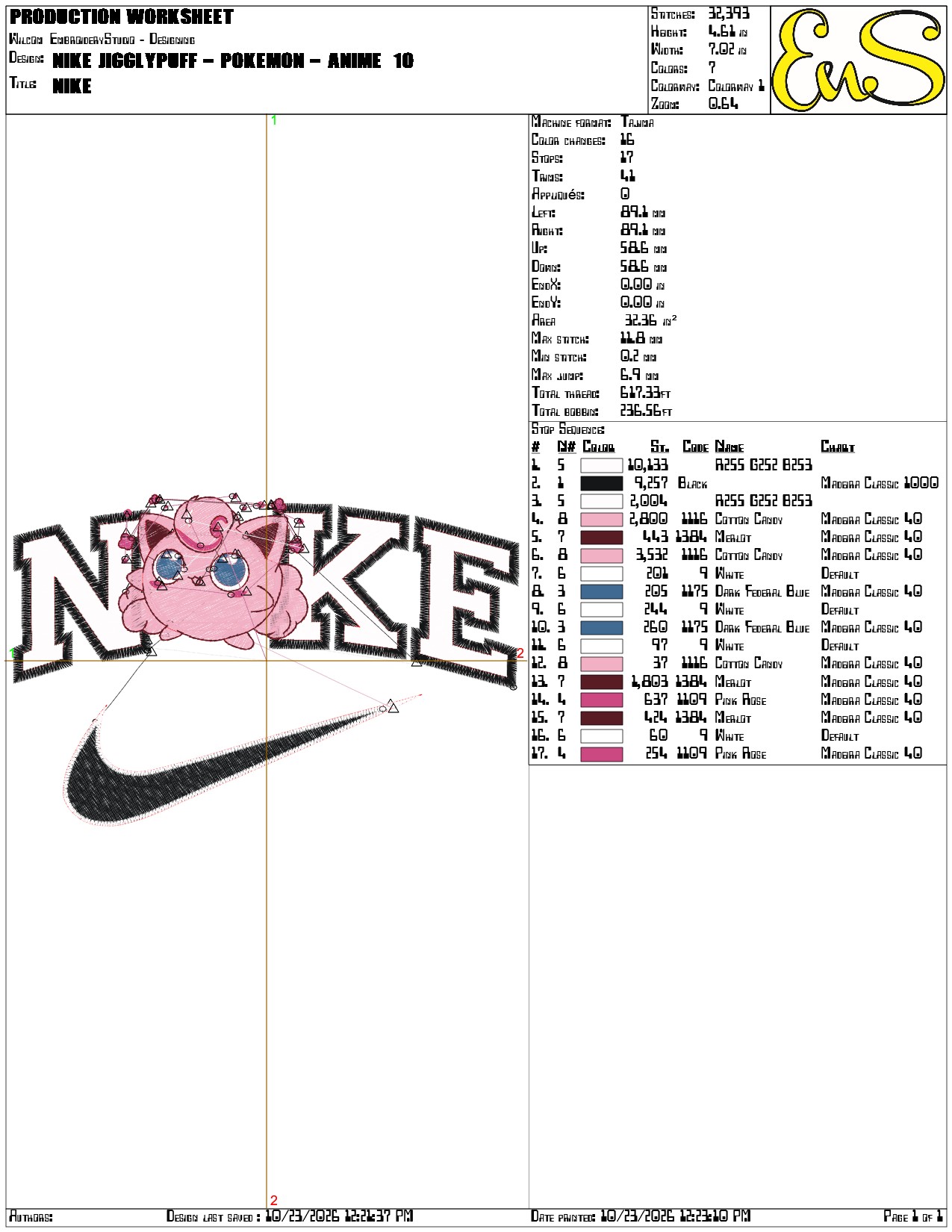 Jigglypuff Embroidery Design with Varsity NKE Swoosh - Embroidery & Sewing