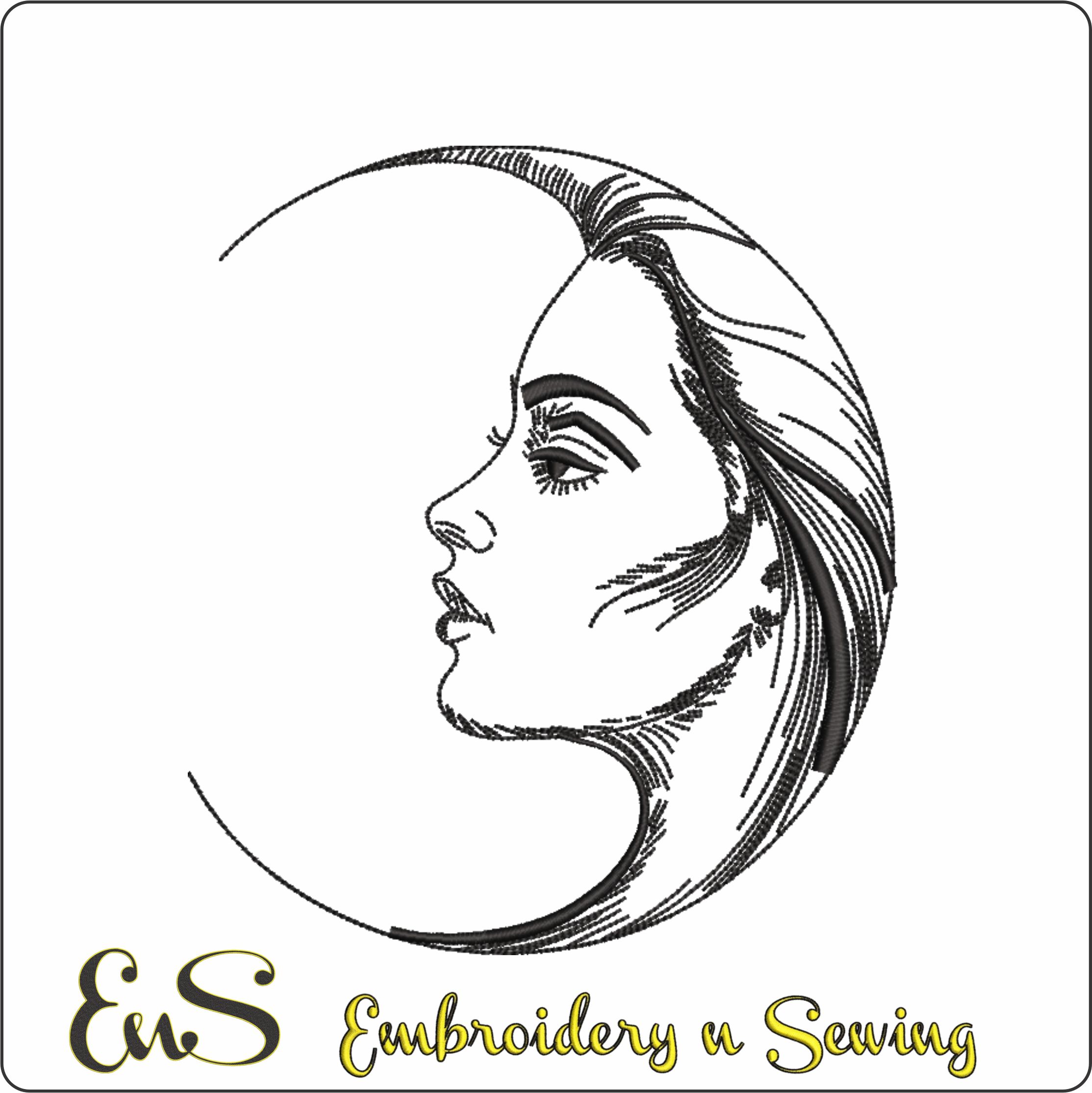 Woman Face Moon Line Art