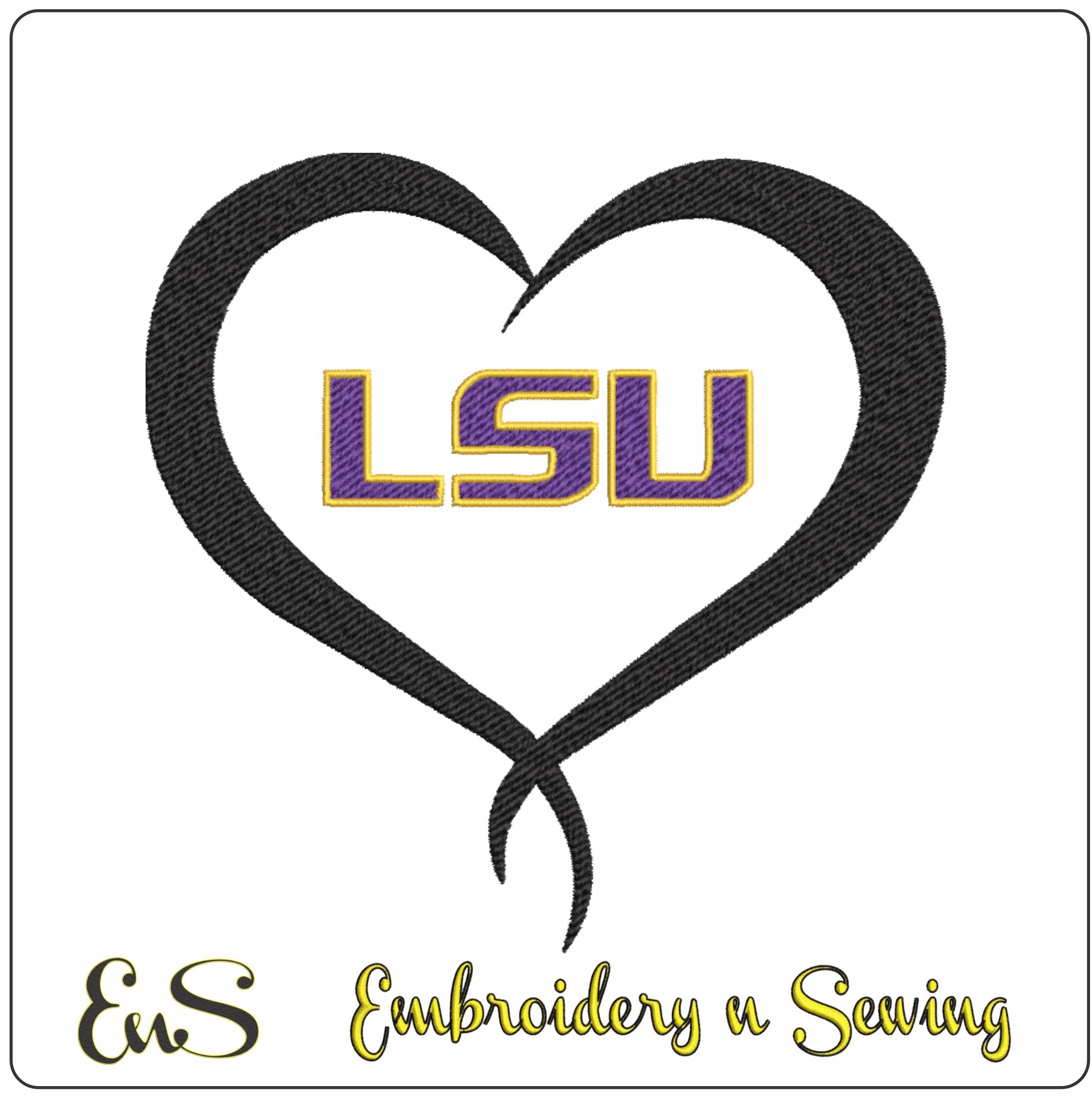 LSU Twisted Heart Fighting Tigers embroidery - LSU Twisted heart Logo embroidery machine pattern embroidery file - instant download in a frame