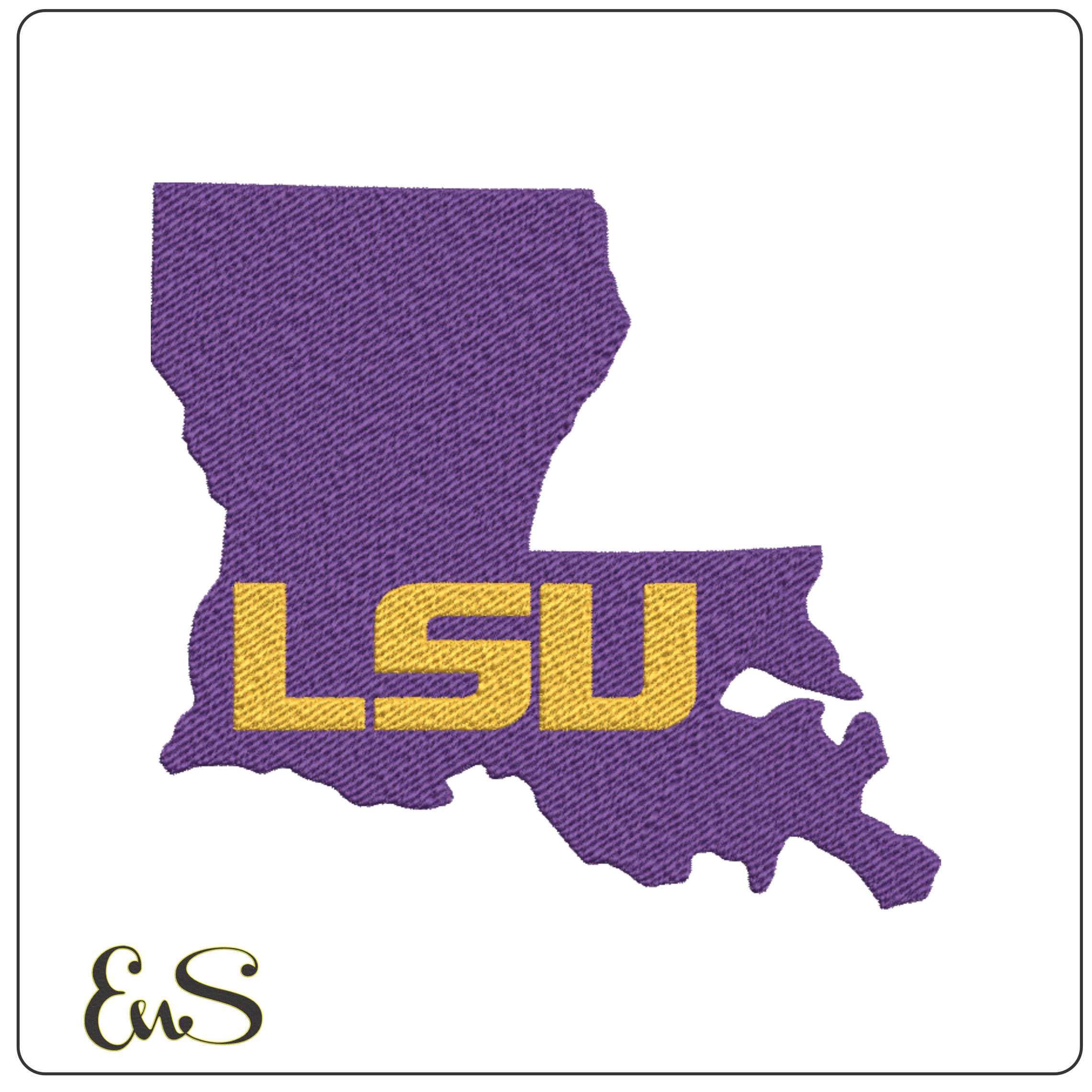 LSU Map embroidery design - LSU Map Logo embroidery machine pattern embroidery file - instant download in a frame