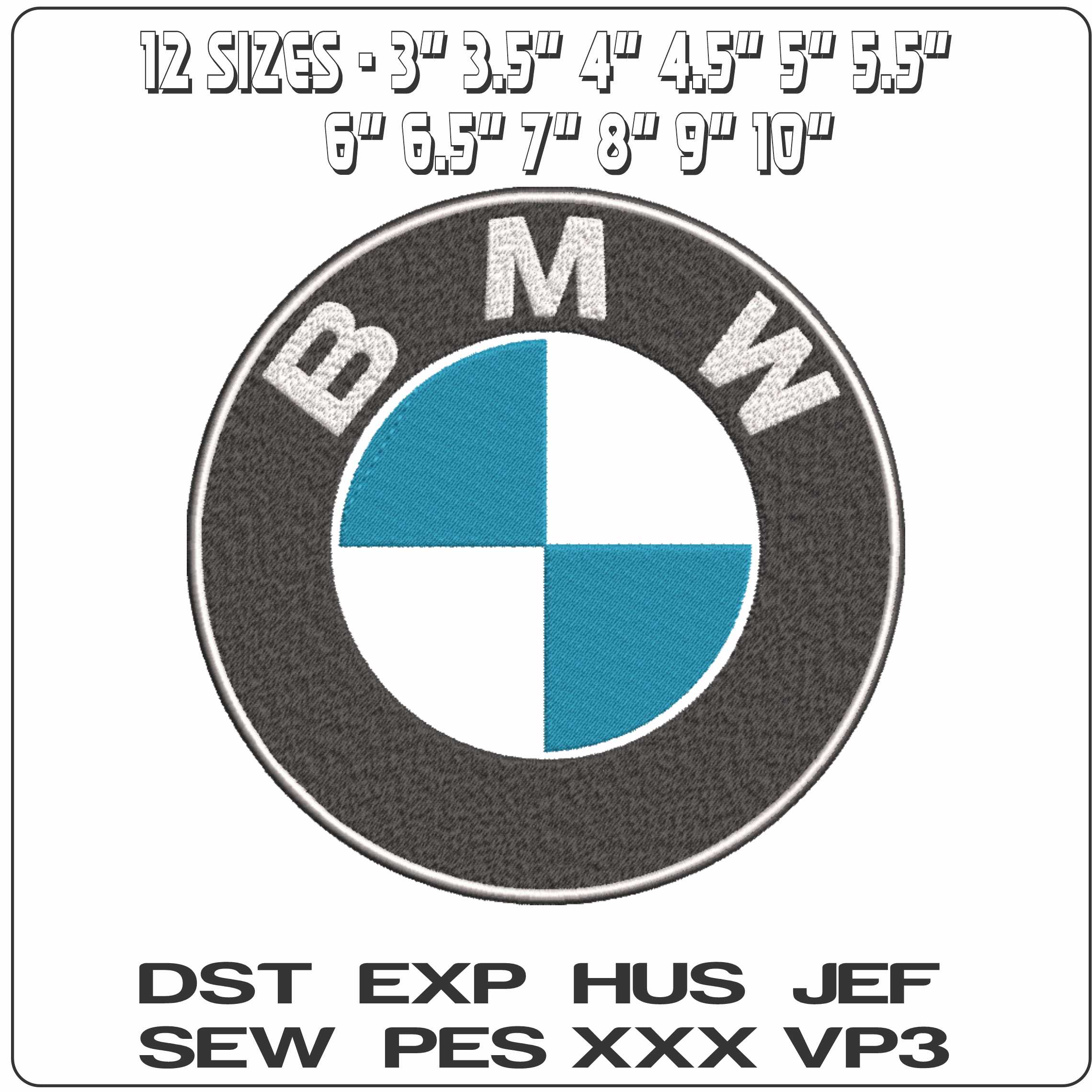 BMW Large Car Logo 60 to 97 embroidery design - BMW Large Logo 60 to 97 machine pattern Car Auto Company embroidery file instant download in a frame