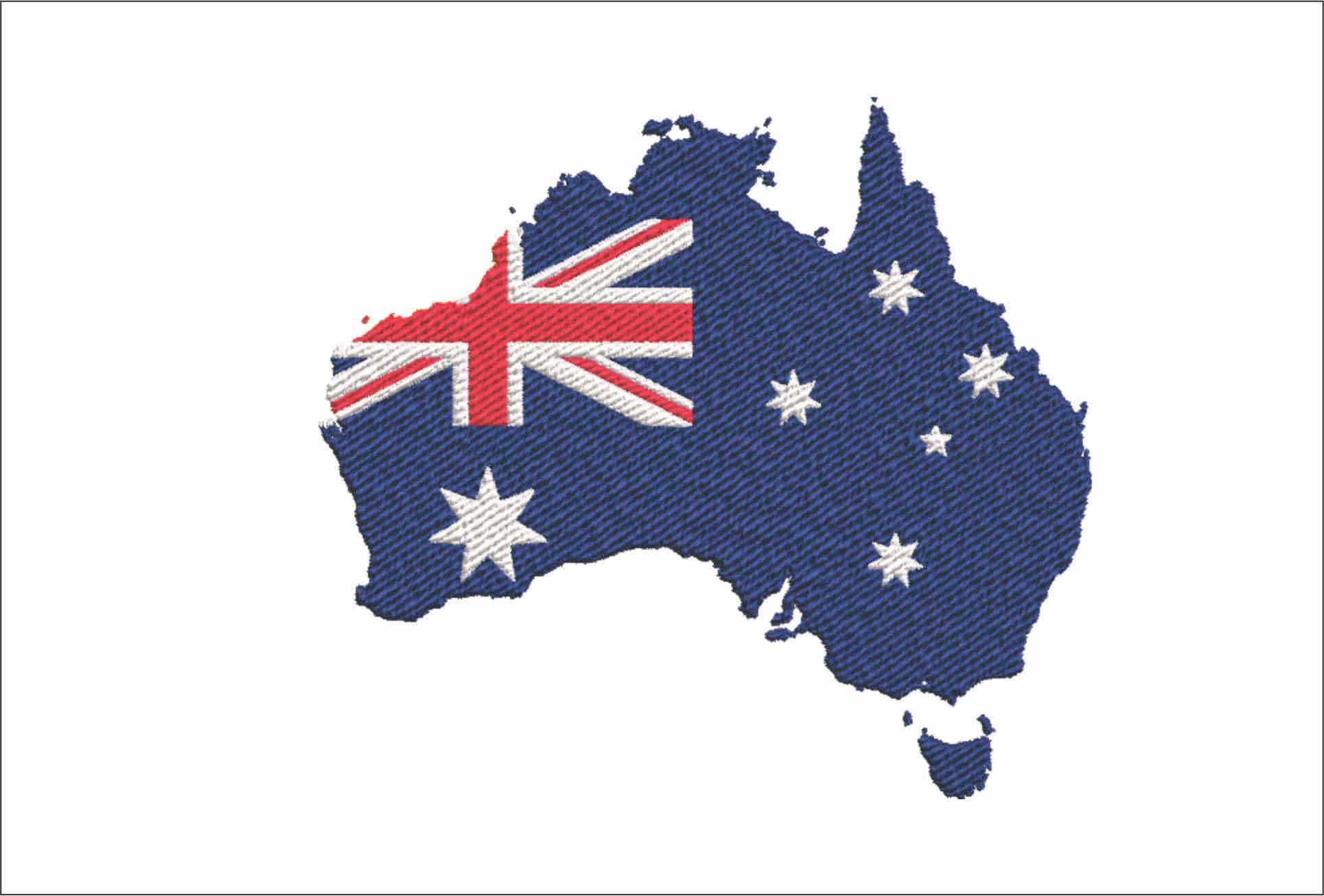 Australian Flag in the outline of the country, Red White and Blue, waltzing Matilda, Orange and Gold, National Flag, Southern Cross Constellation, 6 stars