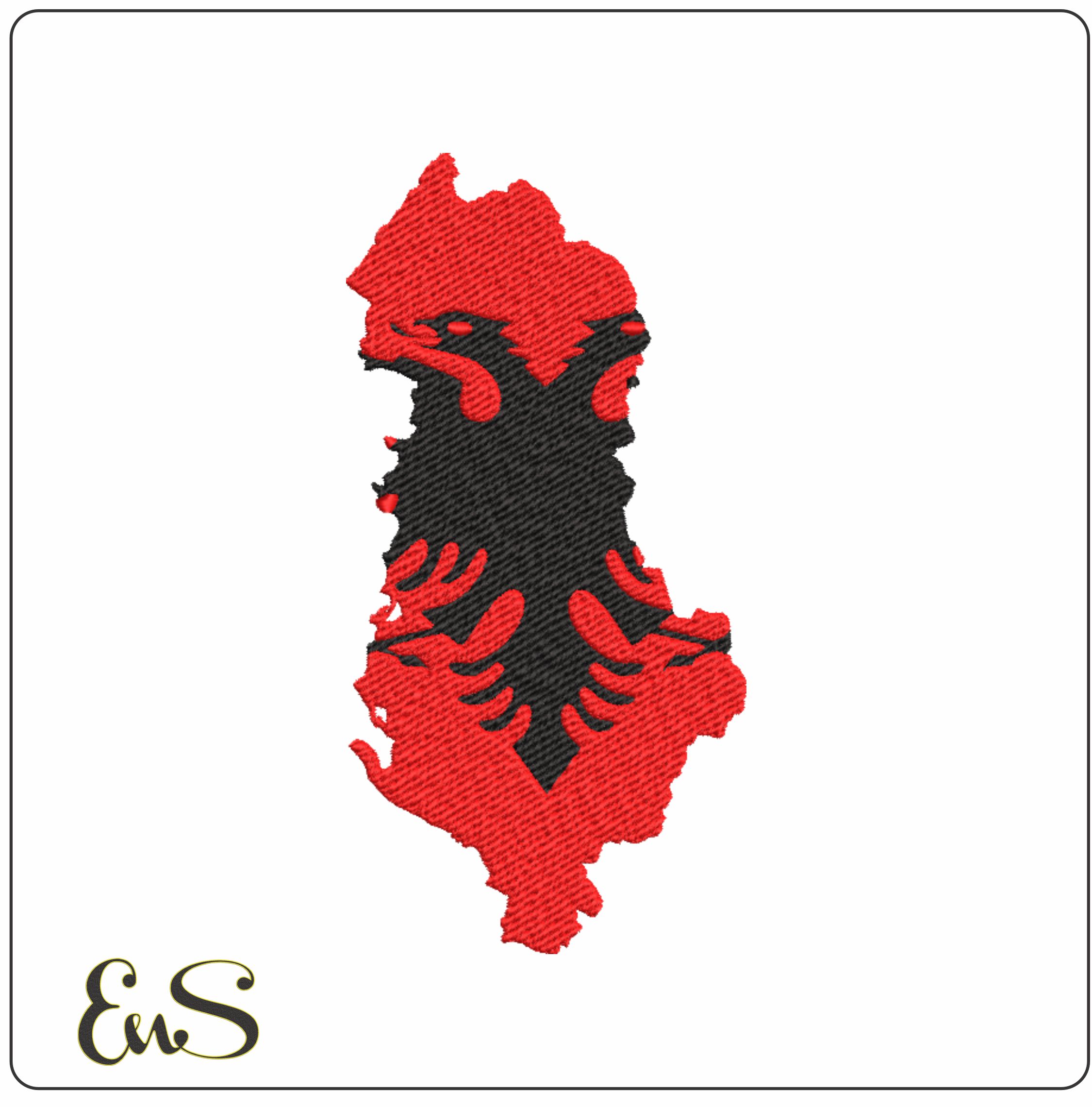 Albania Flag Outline of Country, National Map Flag, Red & Black, double headed eagle machine pattern embroidery file - instant download (Copy)