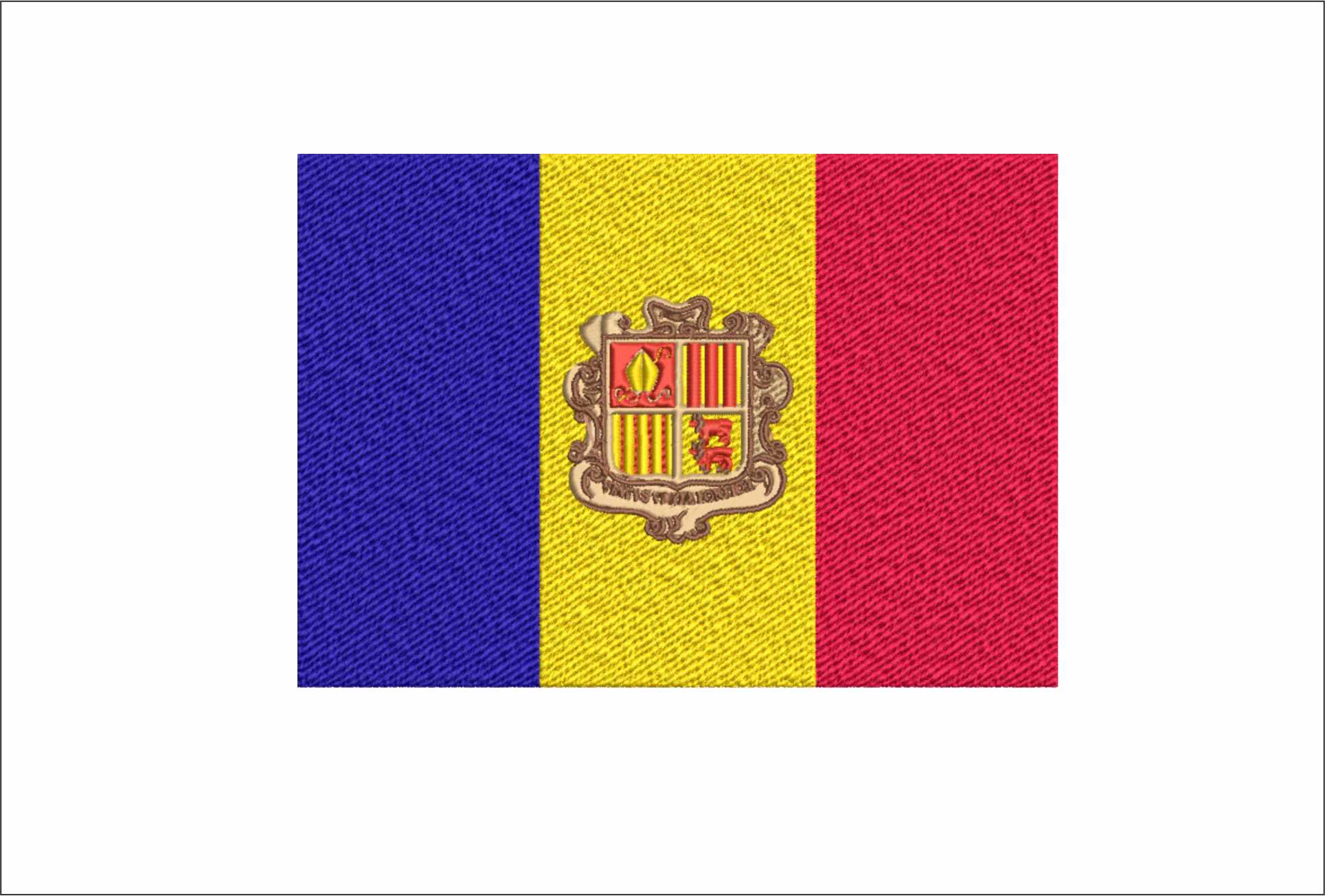 Andorra Flag, National Map Flag, Blue Yellow Red and Coat of arms machine pattern embroidery file - instant download