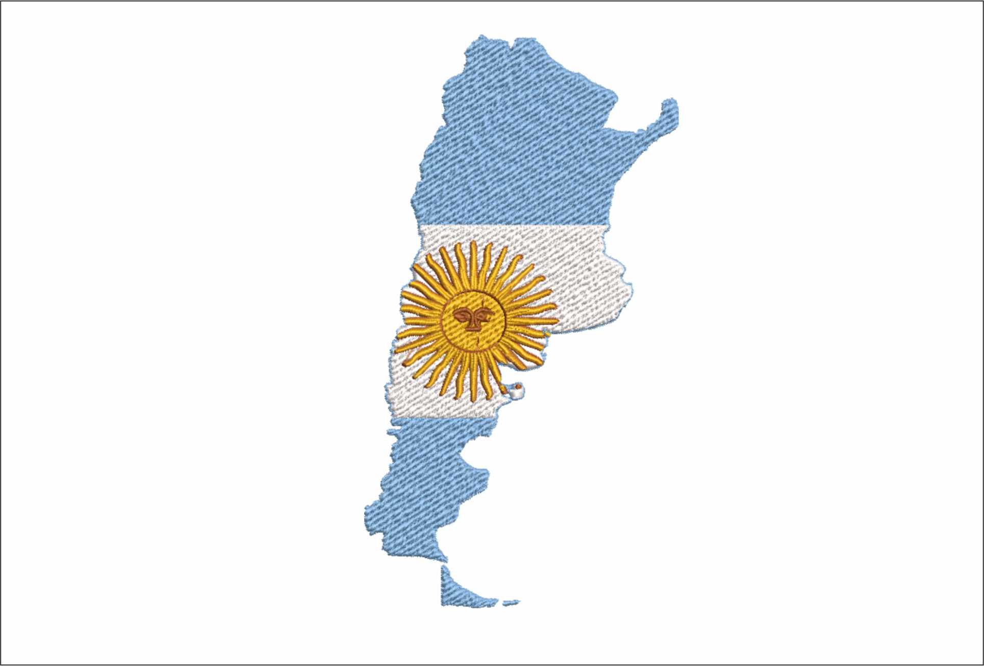 Argentina Flag in Country Outline, National Map Flag, Blue White and Sun of May, Sol de Mayo, machine pattern embroidery file - instant download
