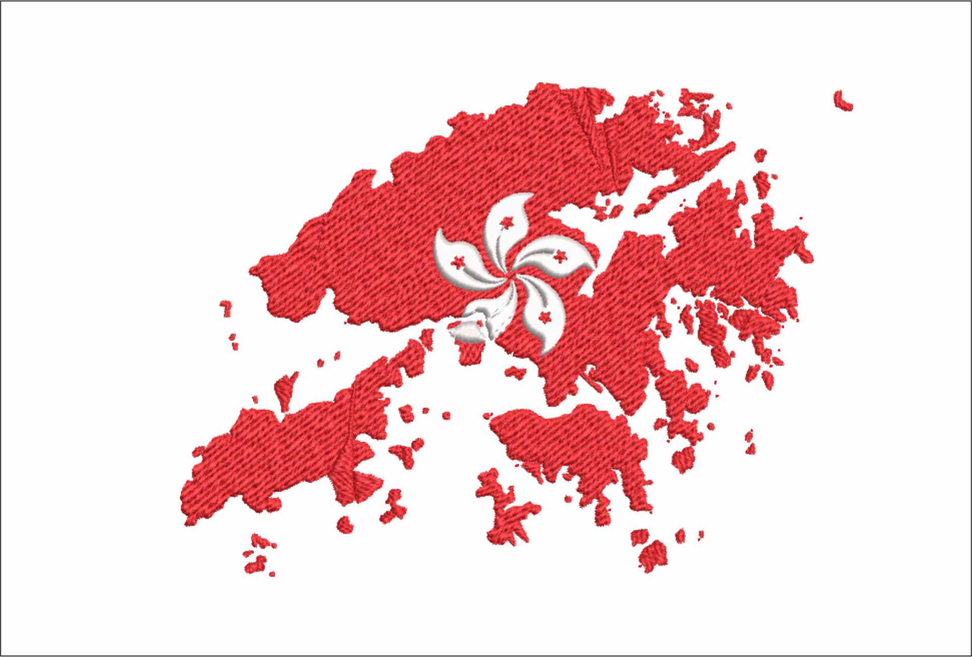 Hong Kong Flag in Country outline, National Map Flag, Red White,  Bauhinia Petal Flower machine pattern embroidery file - instant download
