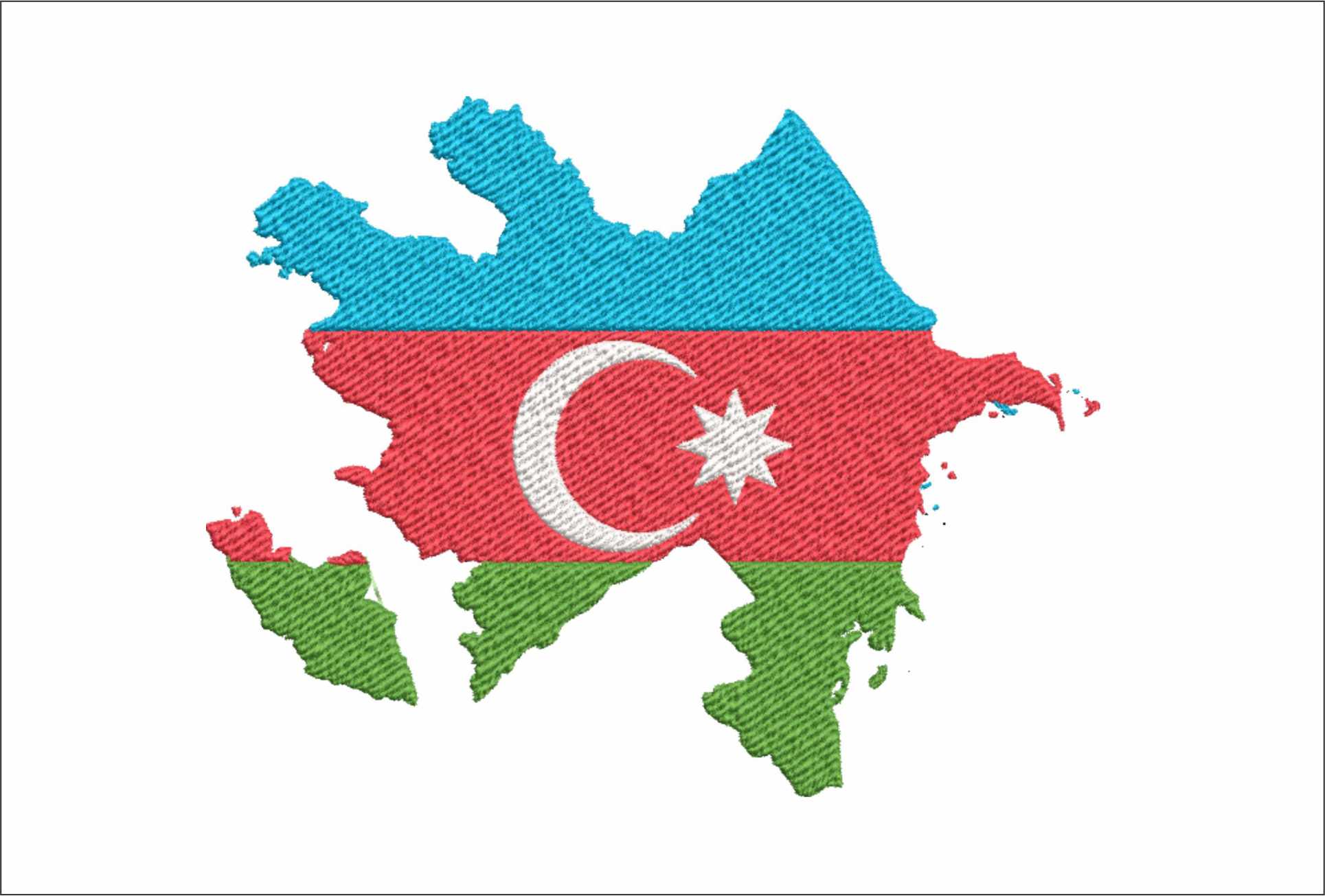 Azerbaijan Map Flag in Country outline, National Map Flag, Red, Green, Blue and Crescent and star in white machine pattern embroidery file - instant download