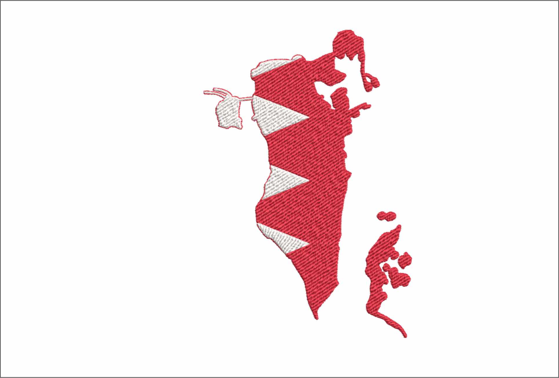 Bahrain Map Flag in Country outline, National Map Flag, Red and White intersected wedges machine pattern embroidery file - instant download