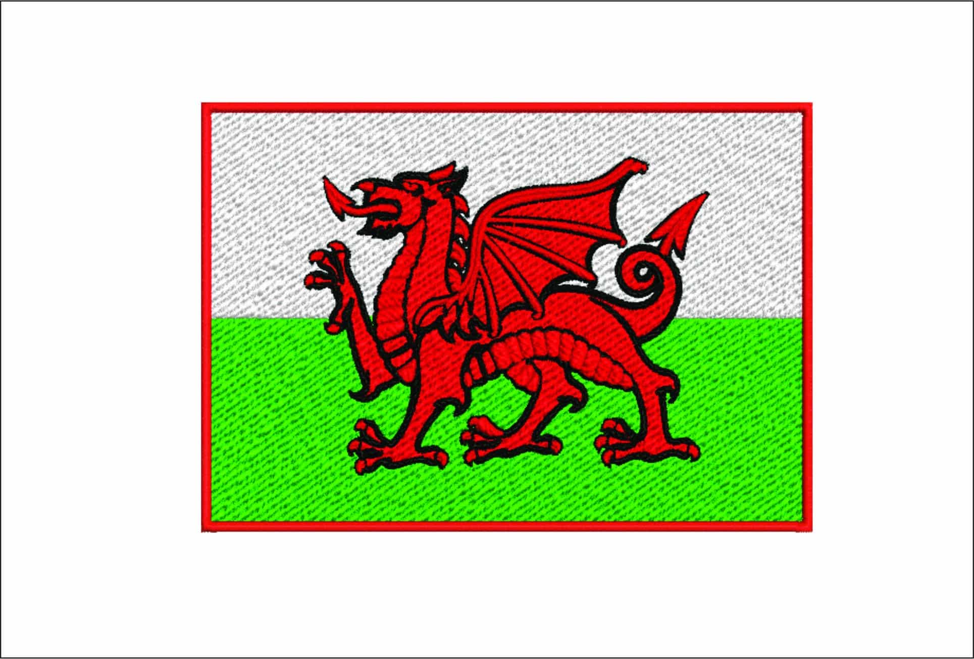Wales Map Flag in Country outline, National Map Flag, Red, Green, White machine pattern embroidery file - instant download