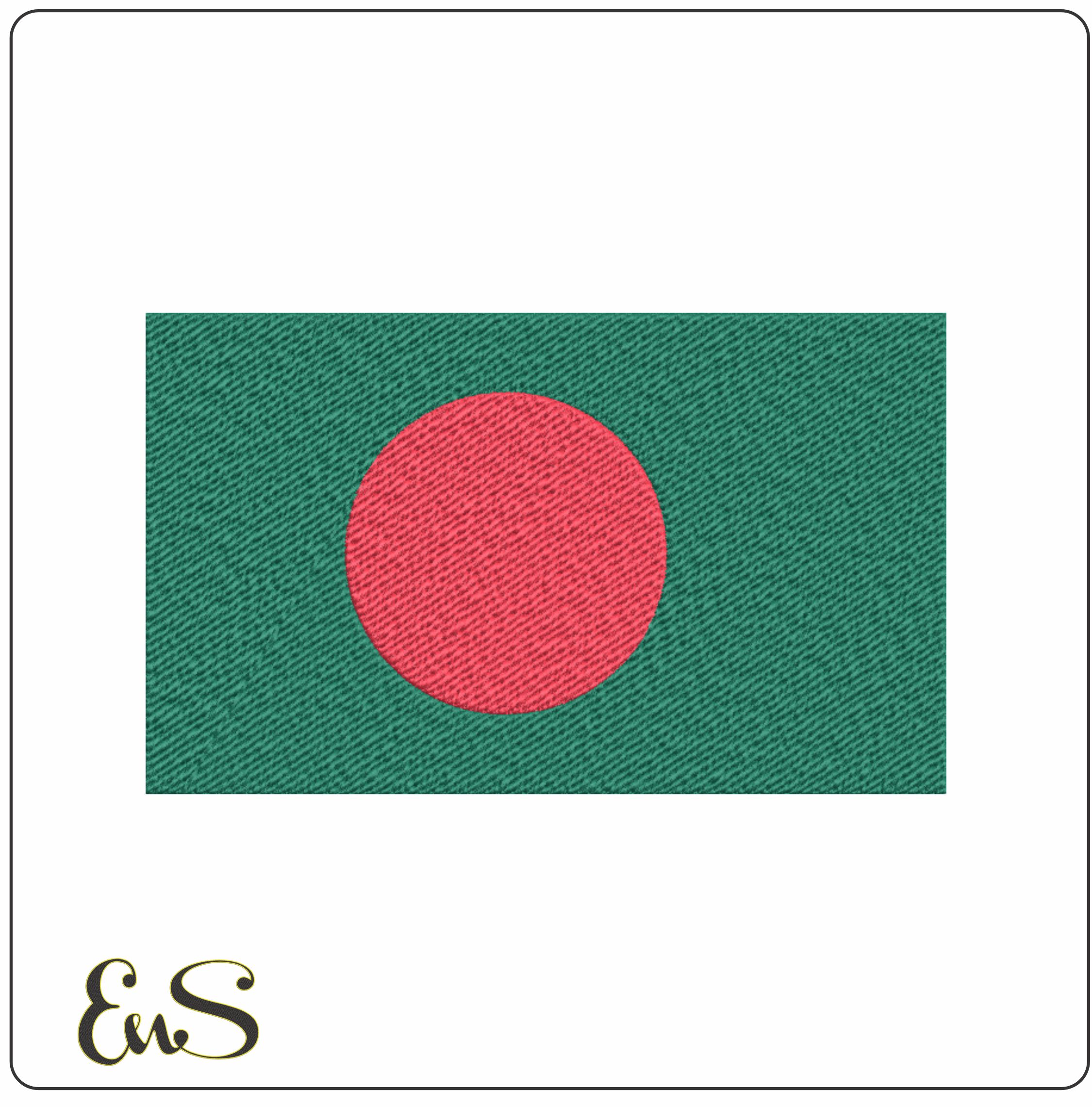 Bangladesh Map Flag in Country outline, National Map Flag, Red Circle and Green Background machine pattern embroidery file - instant download