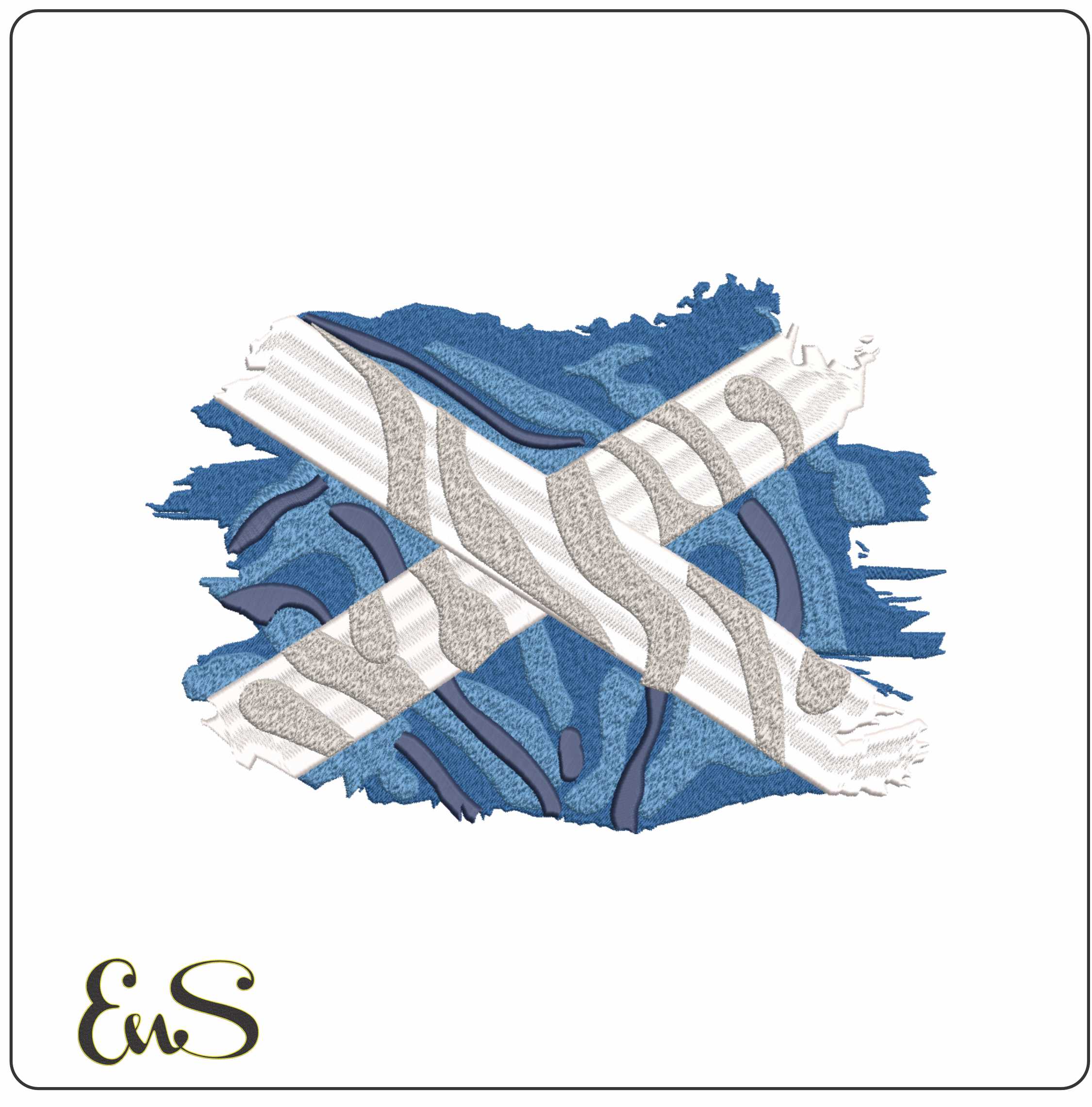 Scotland flag waving outline, National Map Flag, Blue with White Cross machine pattern embroidery file - instant download